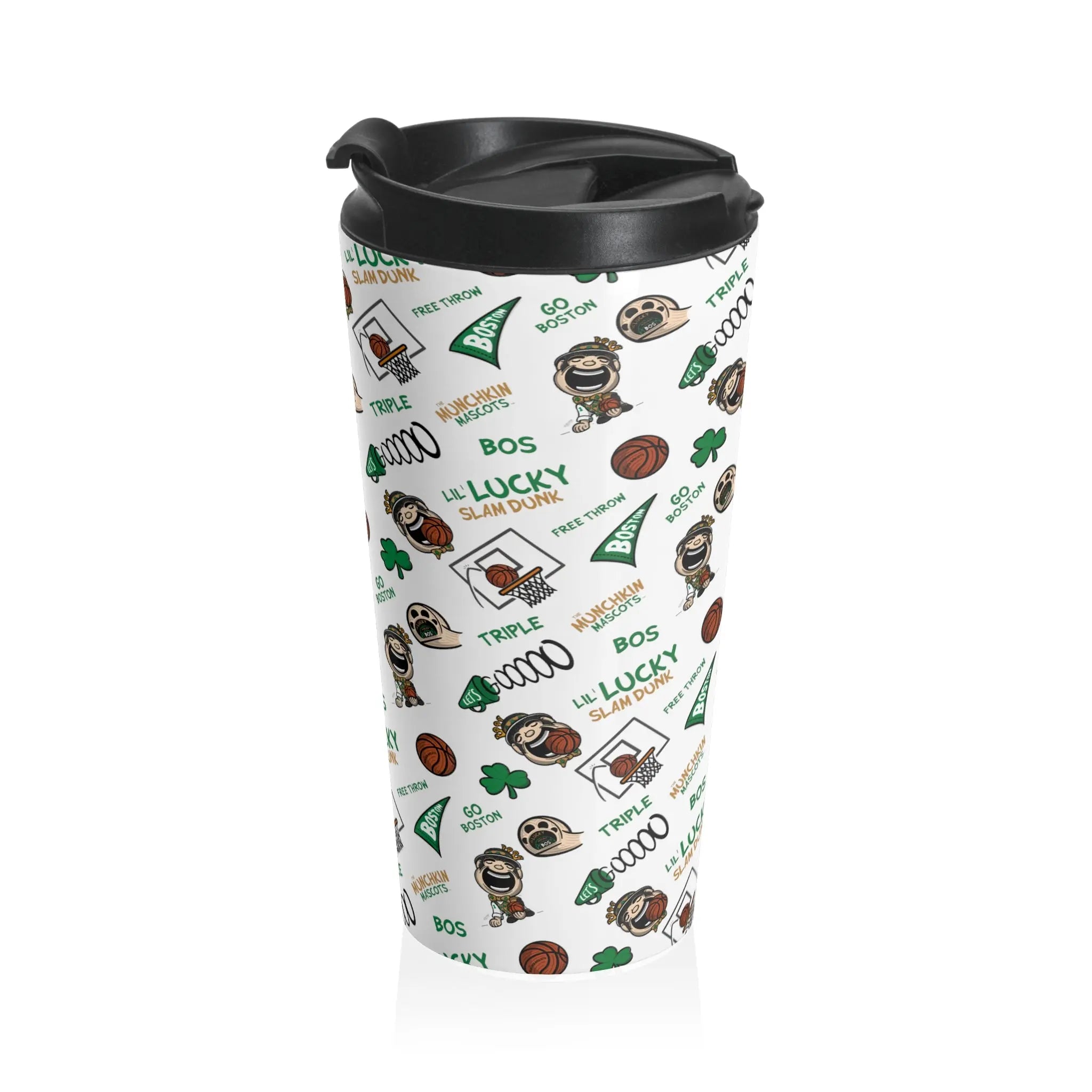 Stainless Steel Travel Mug - Pattern - Lil' Lucky BOS Basketball Printify