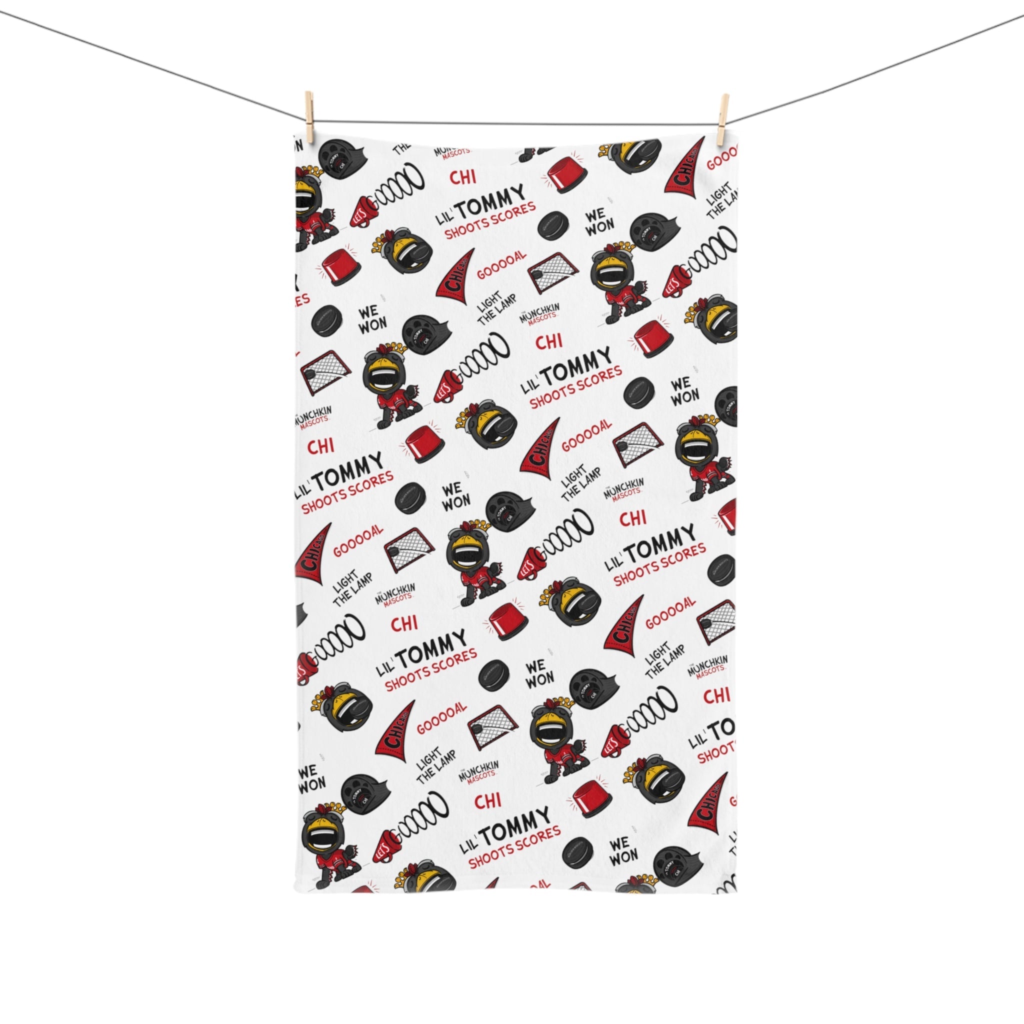Hand Towel - Pattern - Lil' Tommy CHI Hockey Printify