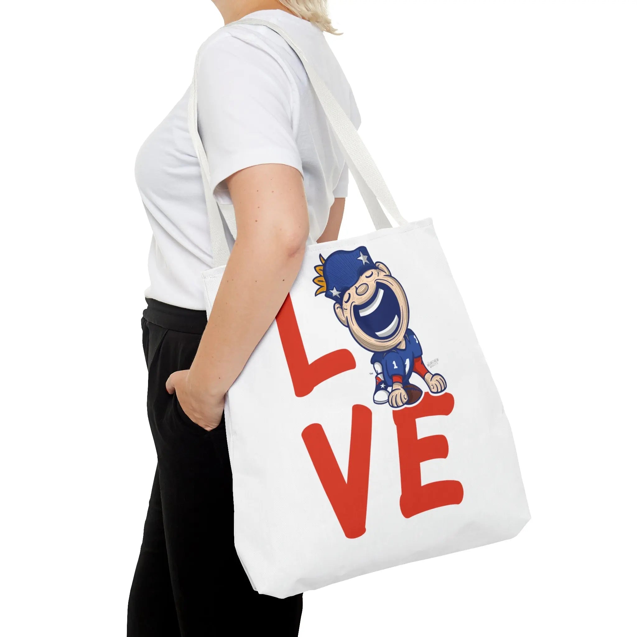 Tote Bag (AOP) - LOVE + Lets Go - Lil' Pat NE Football Printify