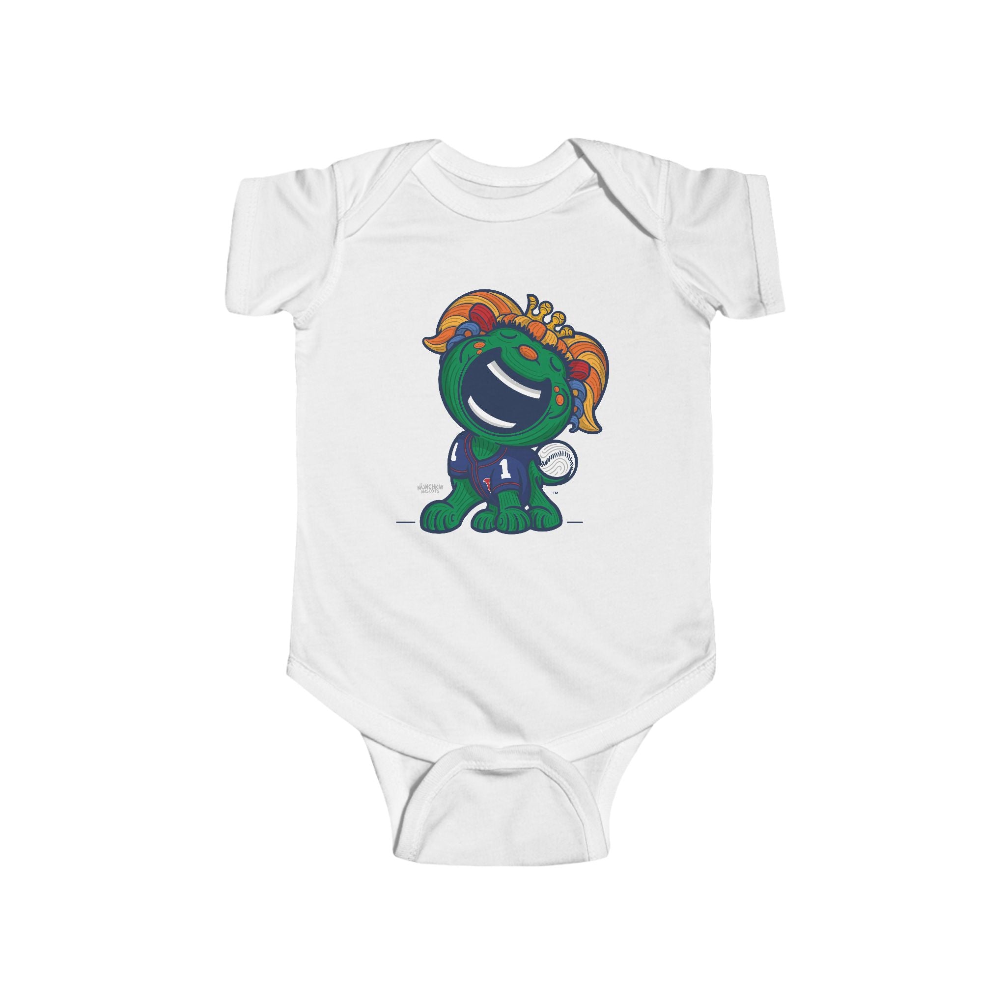 Boston Baseball Newborn & Infant Lil' Miss Tessie 'Munchkin Mascot' Jersey Bodysuit | Hand-Drawn Art | Gifts for Newborns