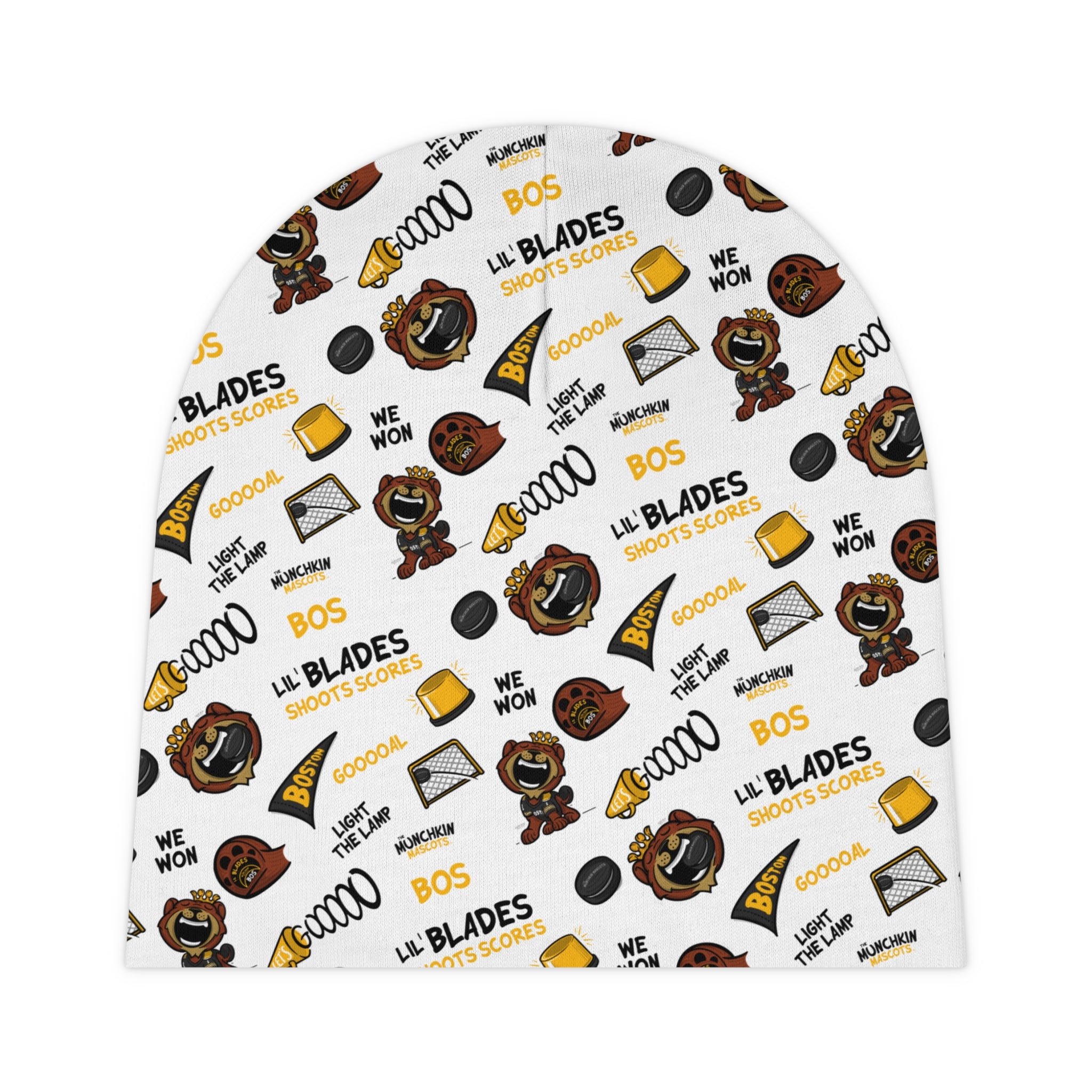 Boston Hockey Baby Beanie Lil' Blades Pattern | Hand-Drawn Art | Gifts for Newborns