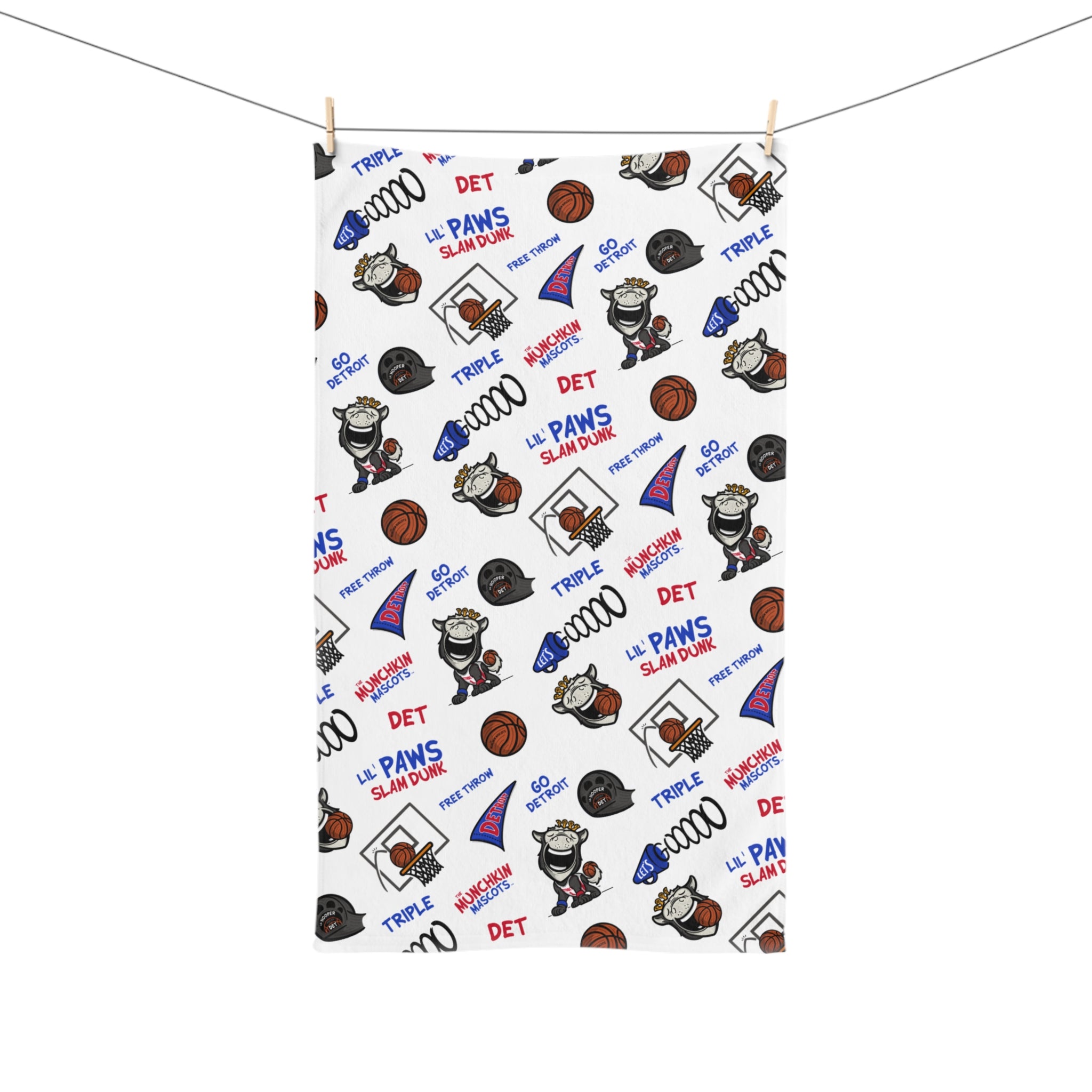 Detroit Basketball Hand Towel Lil' Hooper Pattern | Hand-Drawn Art | Gifts for Kids