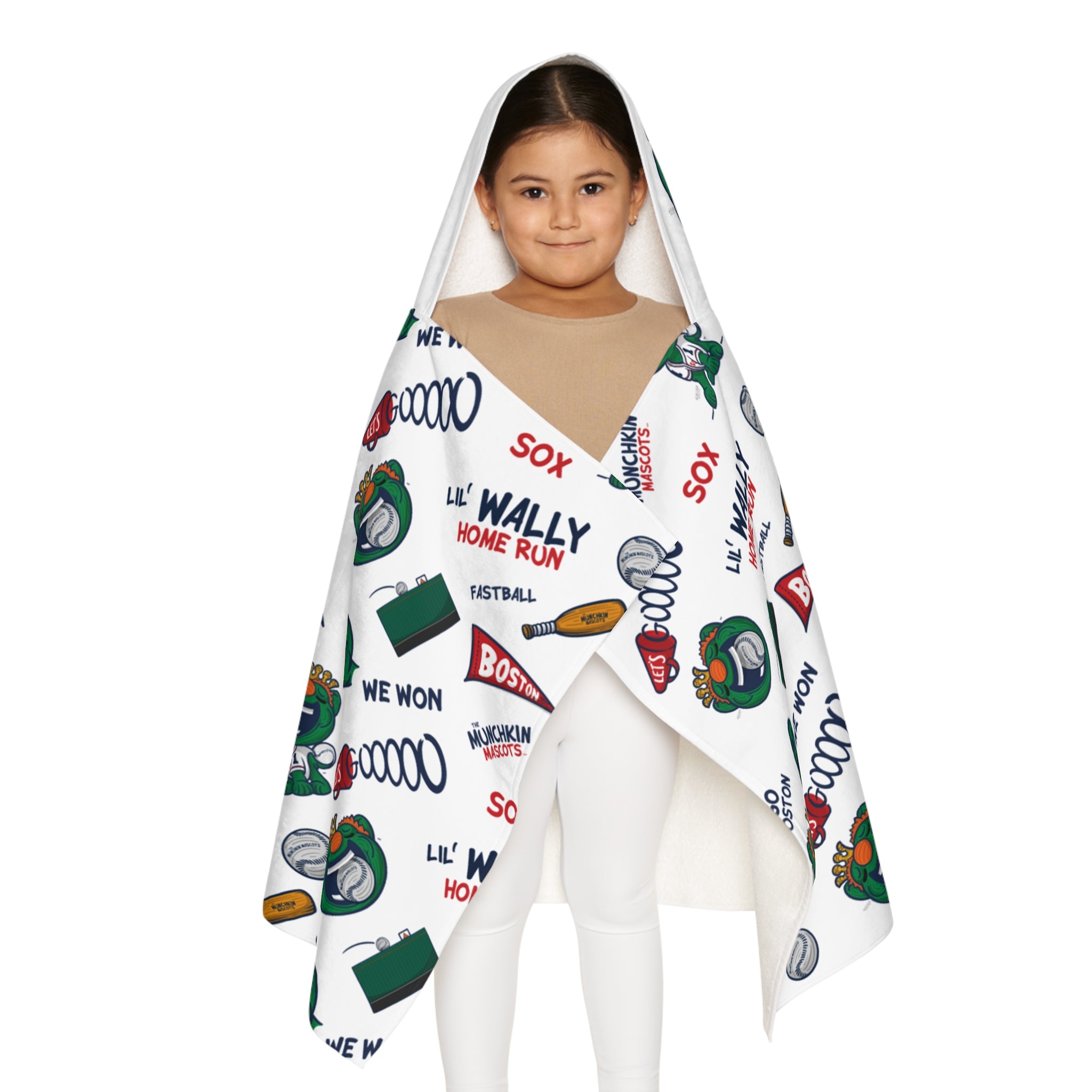Boston Baseball Hooded Towel Lil' Wally Pattern | Hand-Drawn Art | Gifts for Kids
