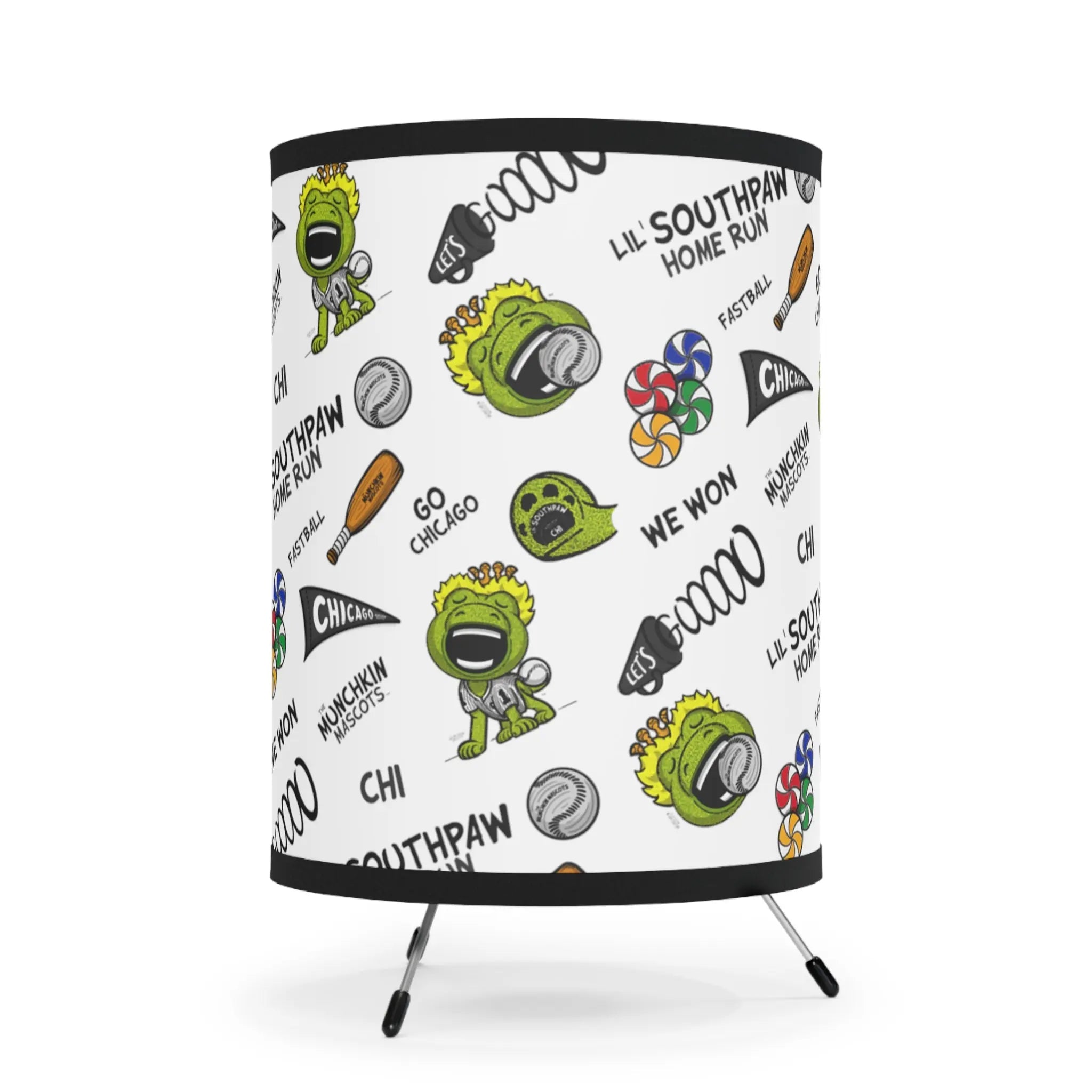 Tripod Lamp with High-Res Printed Shade, US/CA plug - Pattern - Lil' Tommy CHI Hockey Printify