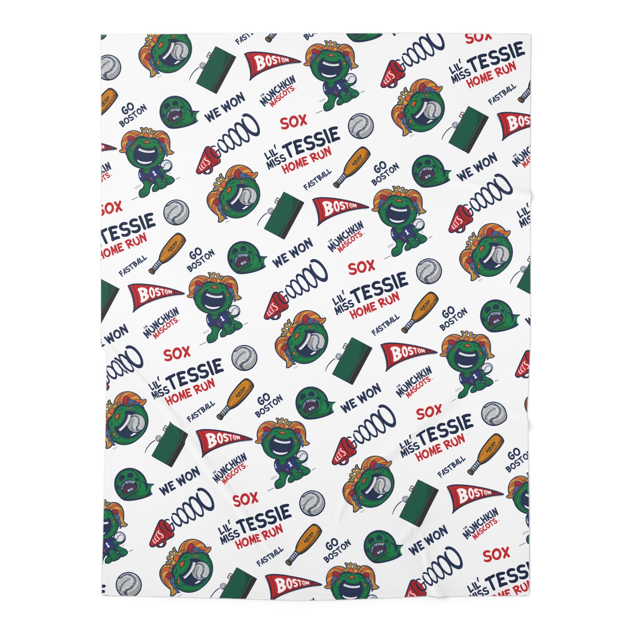 Boston Baseball Baby Swaddle Blanket Lil' Miss Tessie Pattern | Hand-Drawn Art | Gifts for Newborns