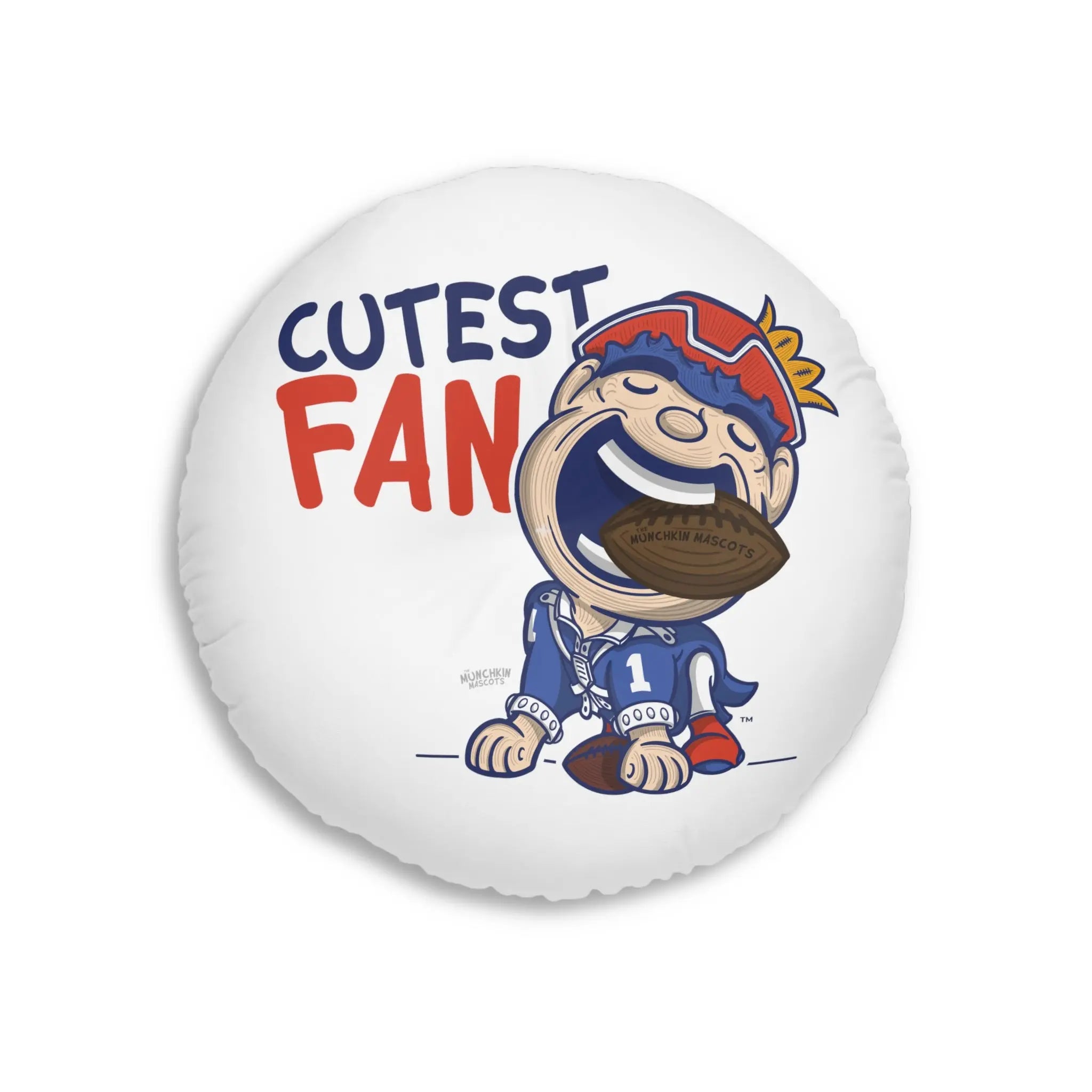 Tufted Floor Pillow, Round - Pattern + Cutest Fan - Lil' Pat NE Football Printify