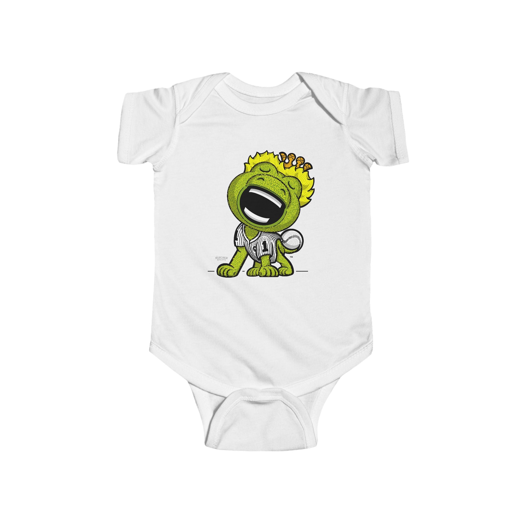 Chicago Baseball Newborn & Infant Lil' Southpaw 'Munchkin Mascot' Jersey Bodysuit | Hand-Drawn Art | Gifts for Newborns