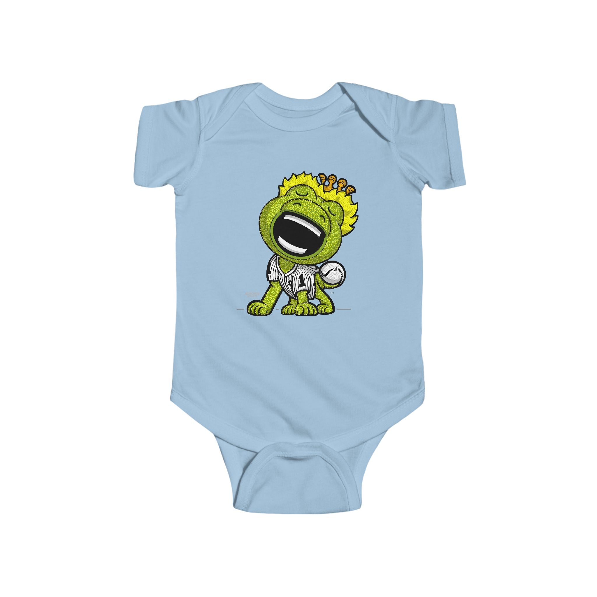 Chicago Baseball Newborn & Infant Lil' Southpaw 'Munchkin Mascot' Jersey Bodysuit | Hand-Drawn Art | Gifts for Newborns