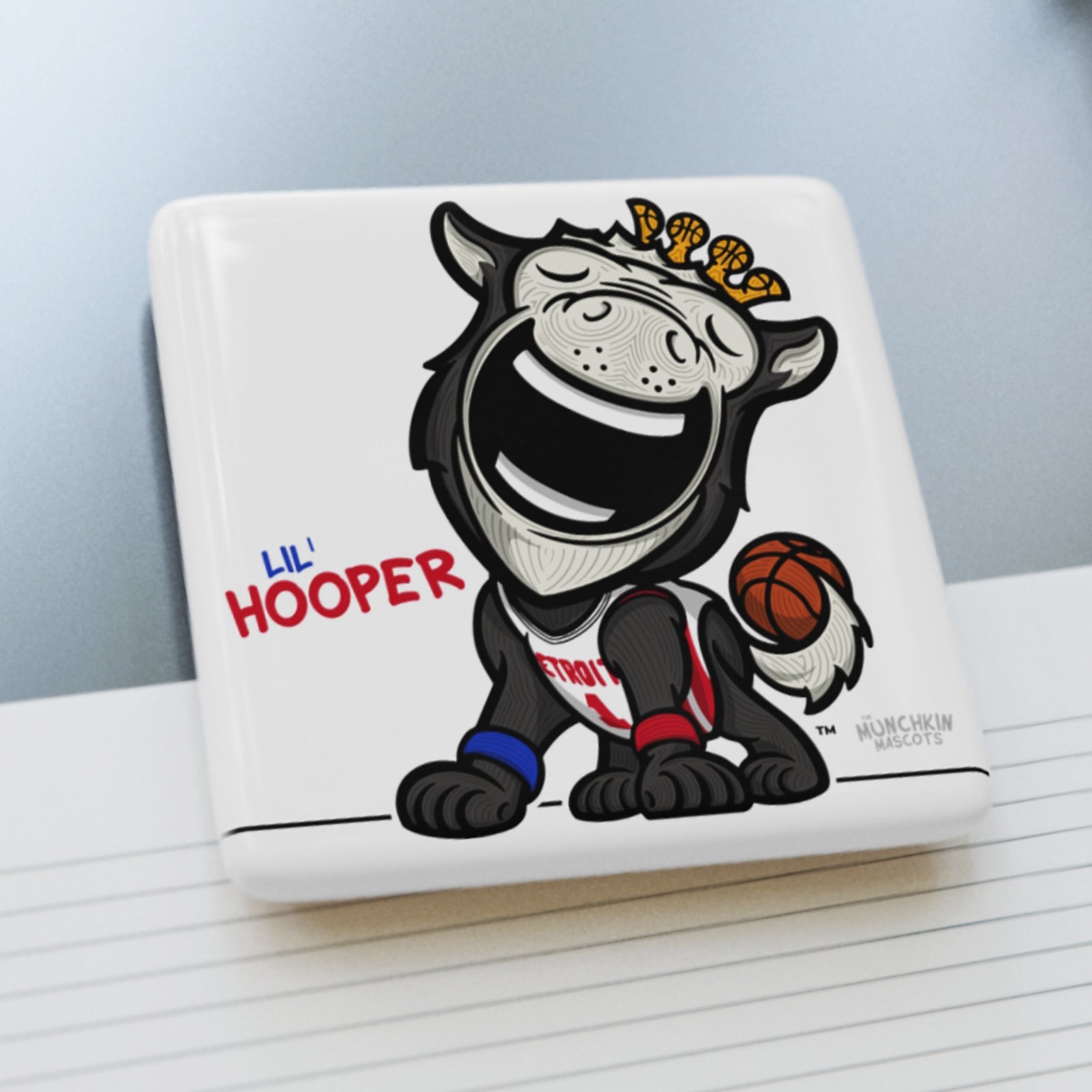 Detroit Basketball Porcelain Magnet Lil' Hooper 'Munchkin Home/Away Mascot' | Hand-Drawn Art | Gifts for Kids