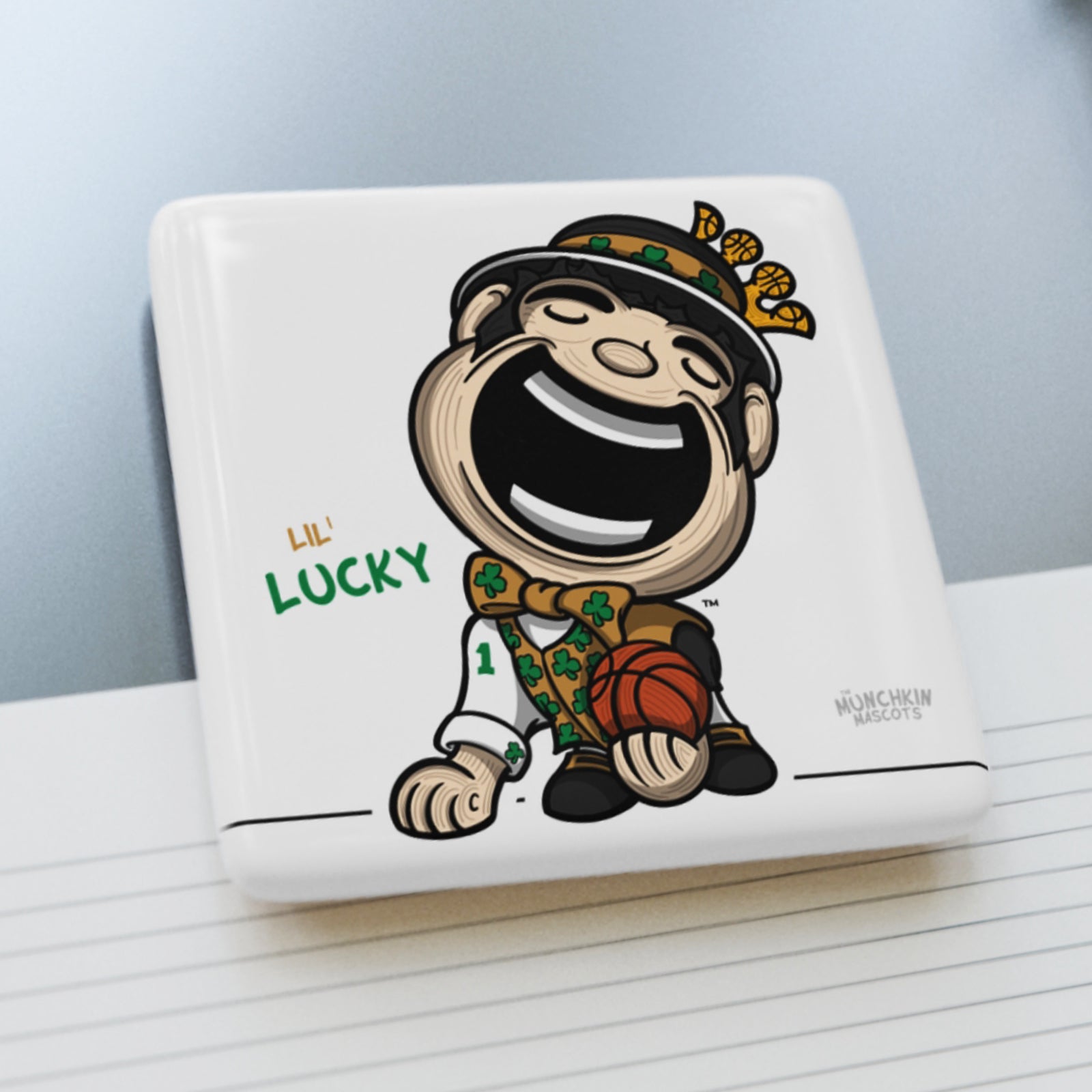 Boston Basketball Porcelain Magnet Lil' Lucky 'Munchkin Mascot' | Hand-Drawn Art | Gifts for Kids
