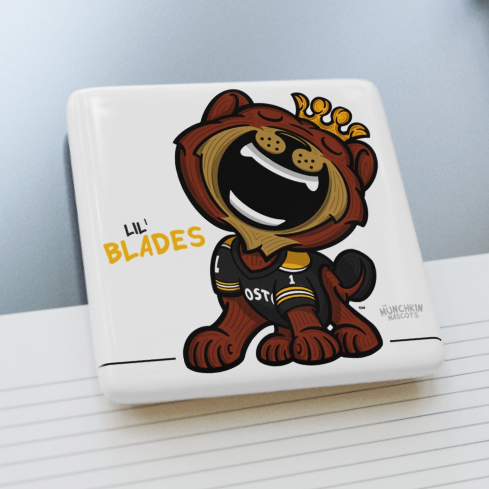 Boston Hockey Porcelain Magnet Lil' Blades 'Munchkin Mascot' | Hand-Drawn Art | Gifts for Kids