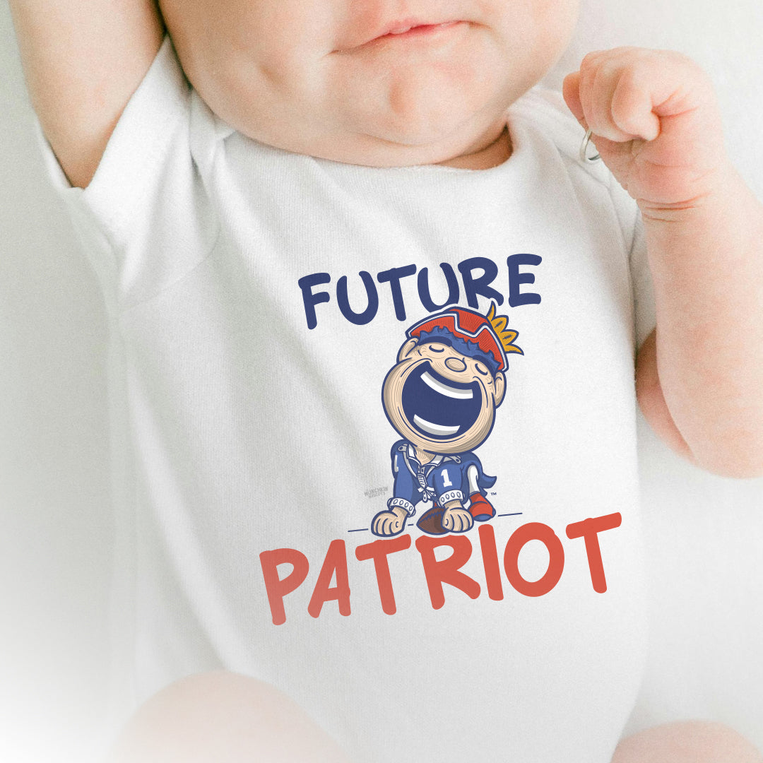 New England Football Newborn & Infant Lil' Pat 'Future' Jersey Bodysuit | Hand-Drawn Art | Gifts for Newborns