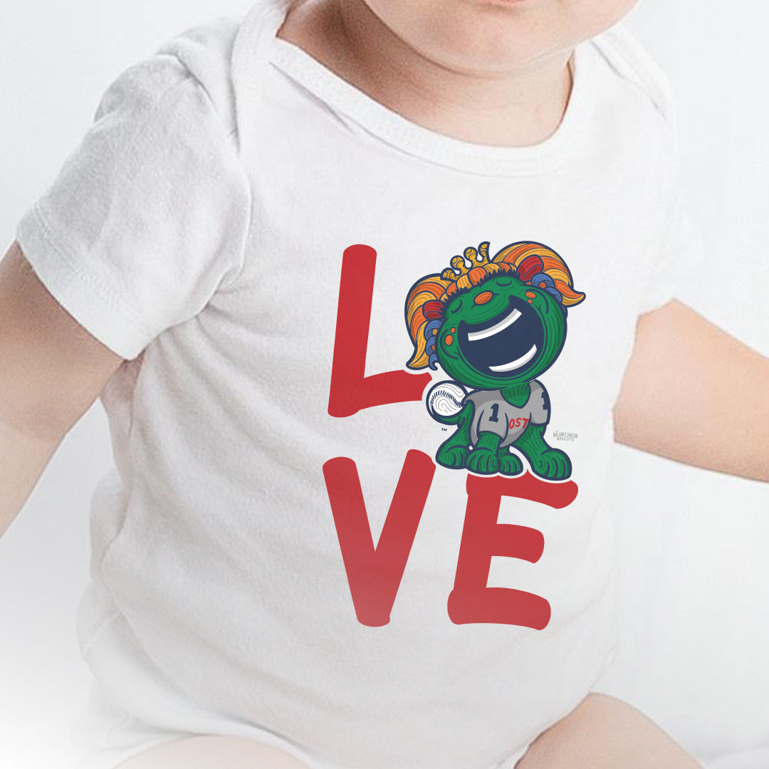 Boston Baseball Newborn & Infant Lil' Miss Tessie 'LOVE' Jersey Bodysuit | Hand-Drawn Art | Gifts for Newborns