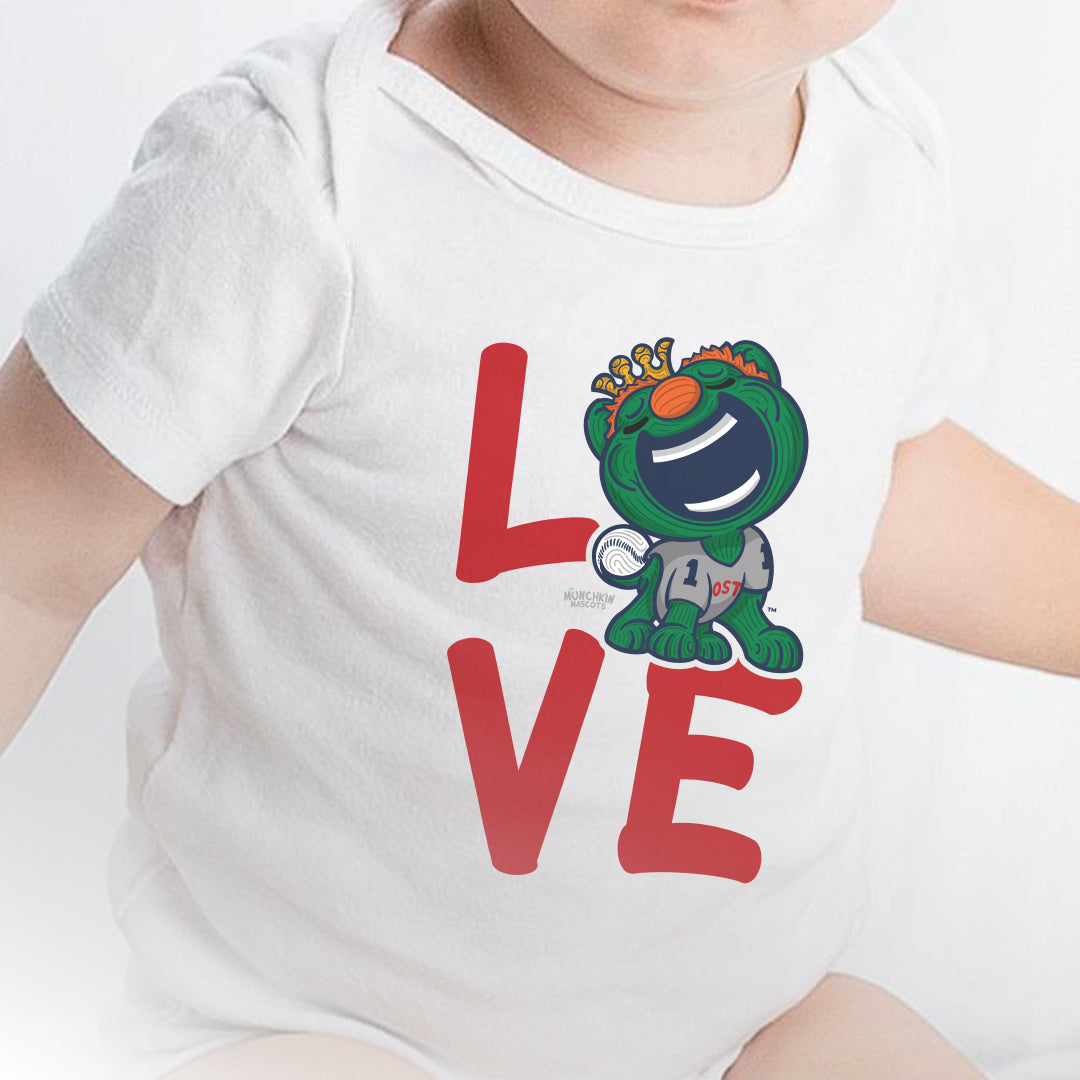 Boston Baseball Newborn & Infant Lil' Wally 'LOVE' Jersey Bodysuit | Hand-Drawn Art | Gifts for Newborns