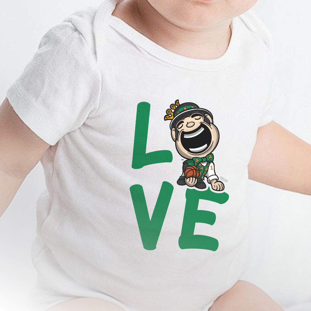 Boston Basketball Newborn & Infant Lil' Lucky 'LOVE' Jersey Bodysuit | Hand-Drawn Art | Gifts for Newborns