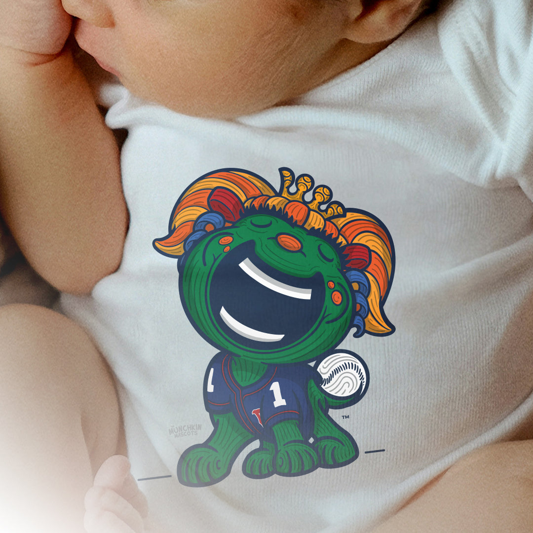 Boston Baseball Newborn & Infant Lil' Miss Tessie 'Munchkin Mascot' Jersey Bodysuit | Hand-Drawn Art | Gifts for Newborns