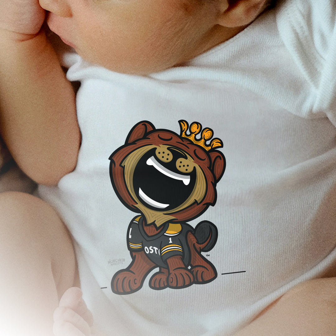 Boston Hockey Newborn & Infant Lil' Blades 'Munchkin Mascot' Jersey Bodysuit | Hand-Drawn Art | Gifts for Newborns