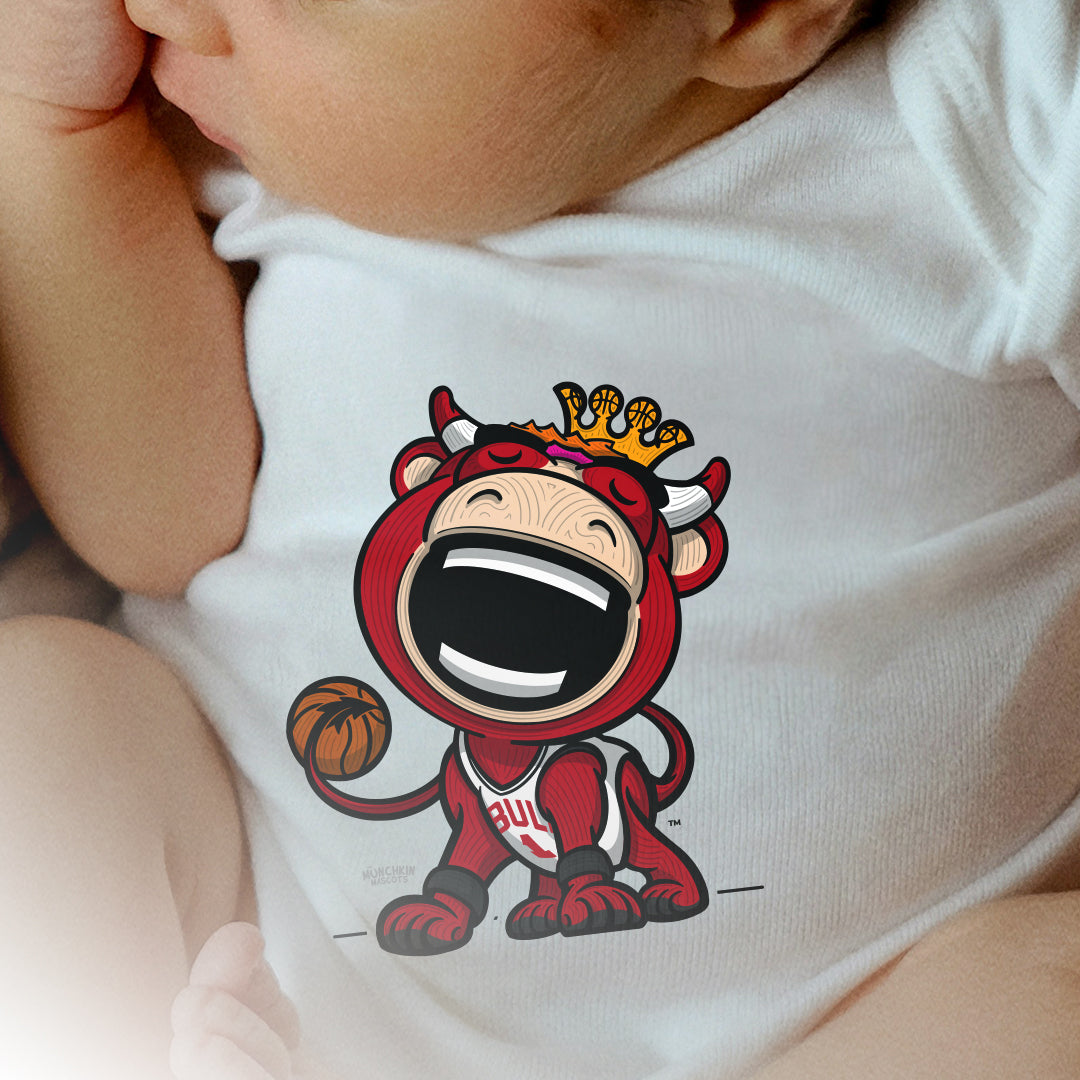 Chicago Basketball Newborn & Infant Lil' Benny 'Munchkin Mascot' Jersey Bodysuit | Hand-Drawn Art | Gifts for Newborns