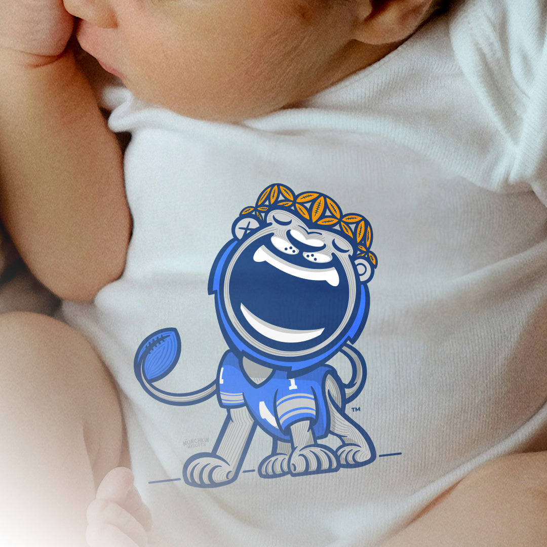 Detroit Football Newborn & Infant Lil' Miss Roary 'Munchkin Mascot' Jersey Bodysuit | Hand-Drawn Art | Gifts for Newborns