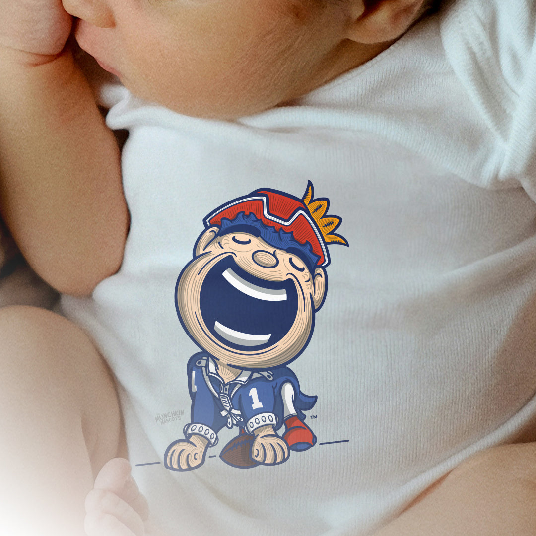 New England Football Newborn & Infant Lil' Pat 'Munchkin Mascot' Jersey Bodysuit | Hand-Drawn Art | Gifts for Newborns