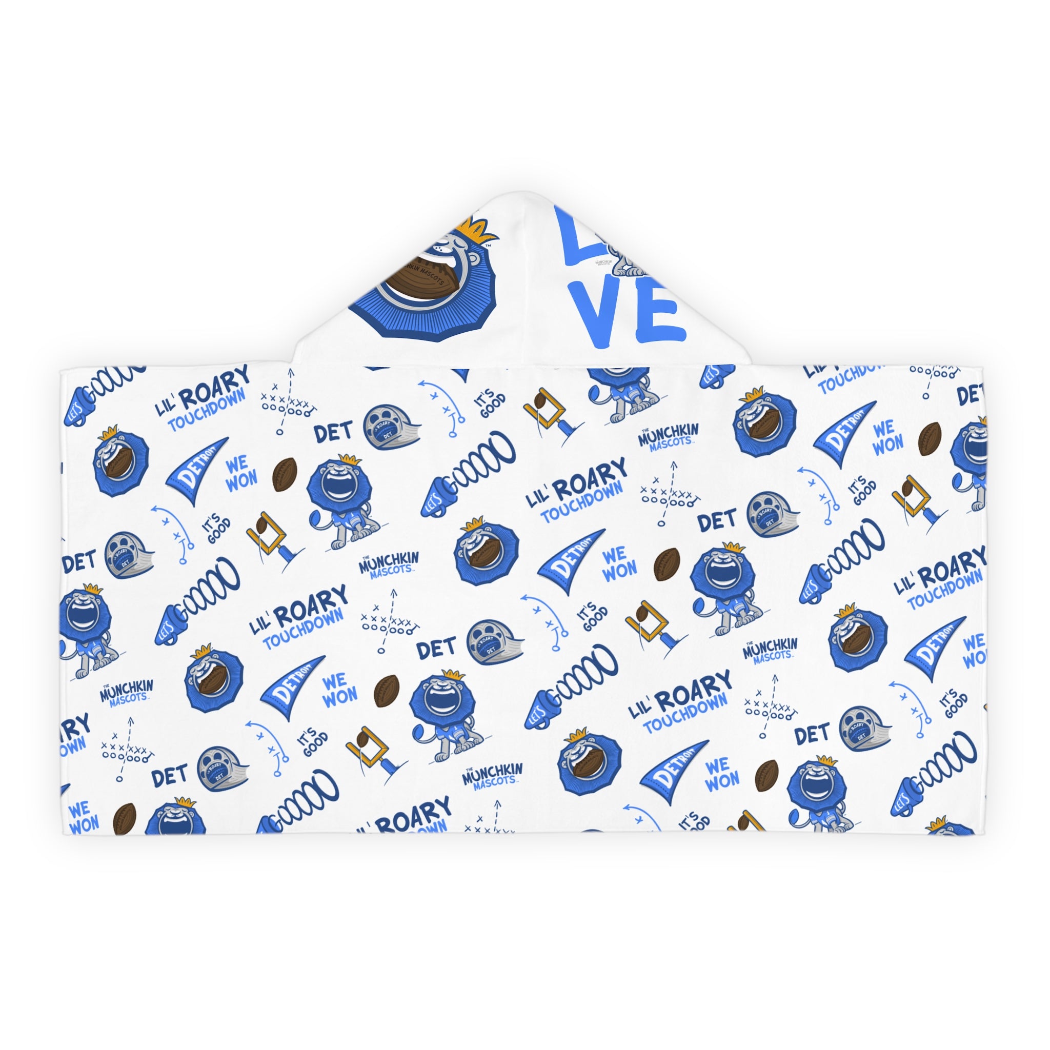 Detroit Football Hooded Towel Lil' Roary Pattern | Hand-Drawn Art | Gifts for Kids
