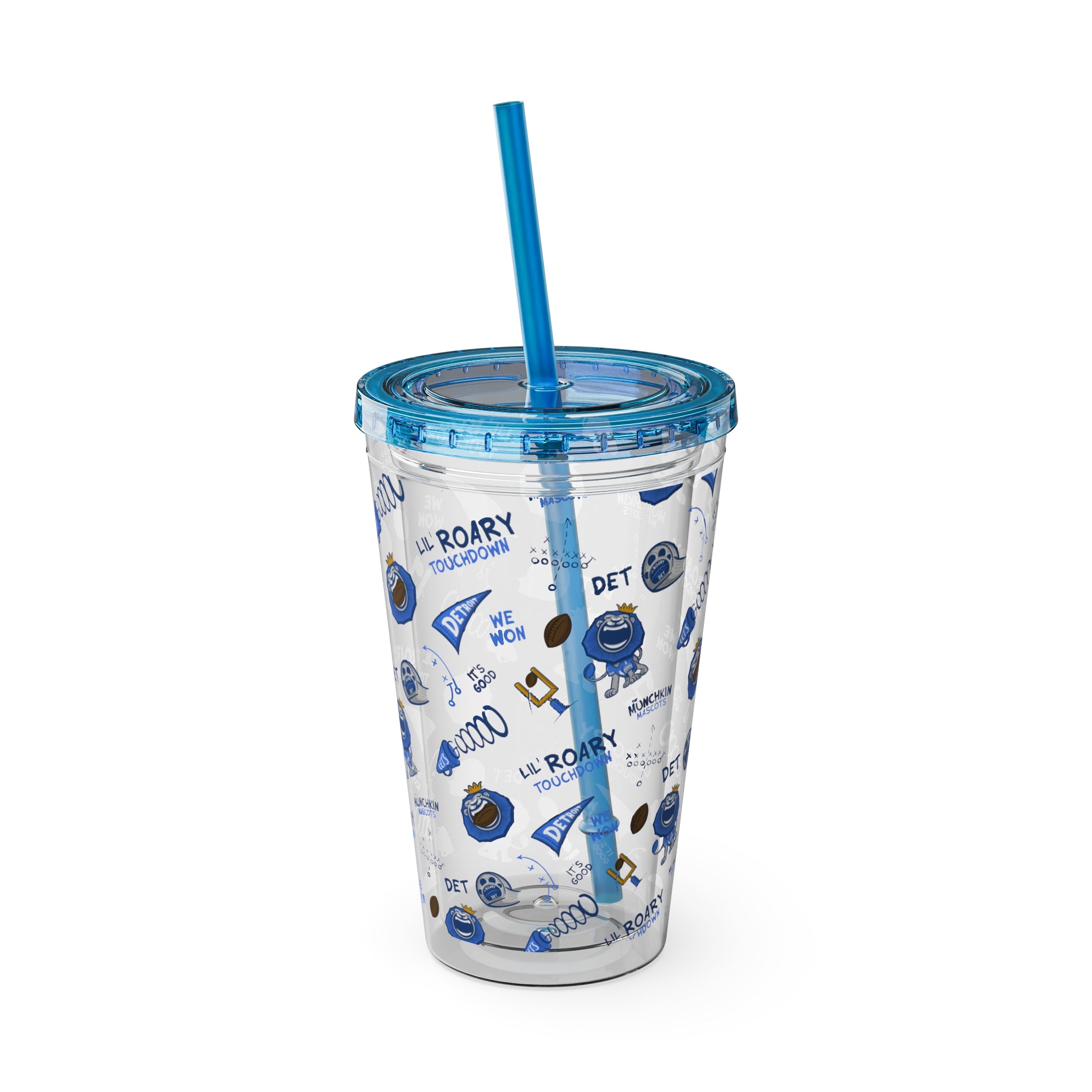 Detroit Football Tumbler with Straw Lil' Roary Pattern | Hand-Drawn Art | Gifts for Kids