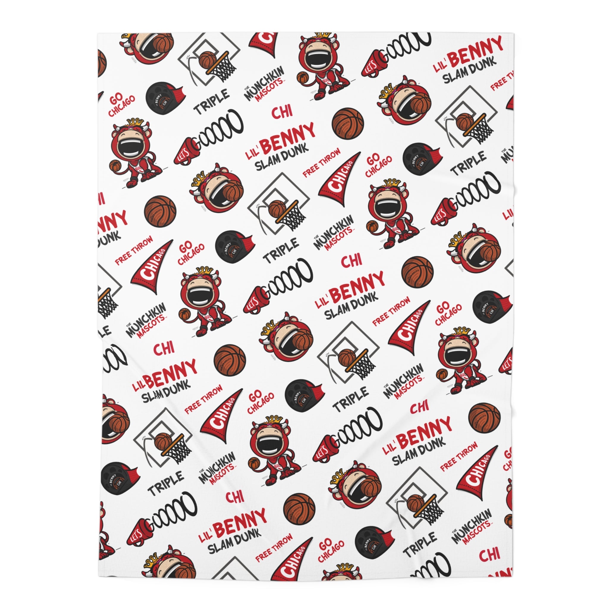 Chicago Basketball Baby Swaddle Blanket Lil' Benny Pattern | Hand-Drawn Art | Gifts for Newborns