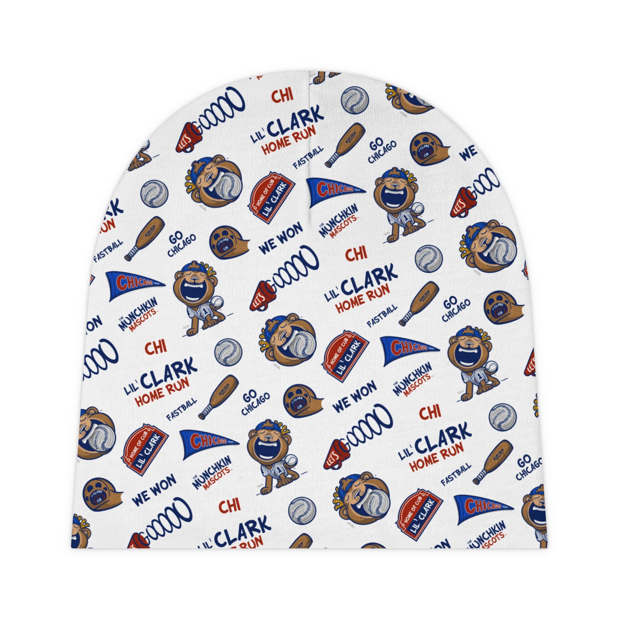 Chicago Baseball Baby Beanie Lil' Clark Pattern | Hand-Drawn Art | Gifts for Newborns