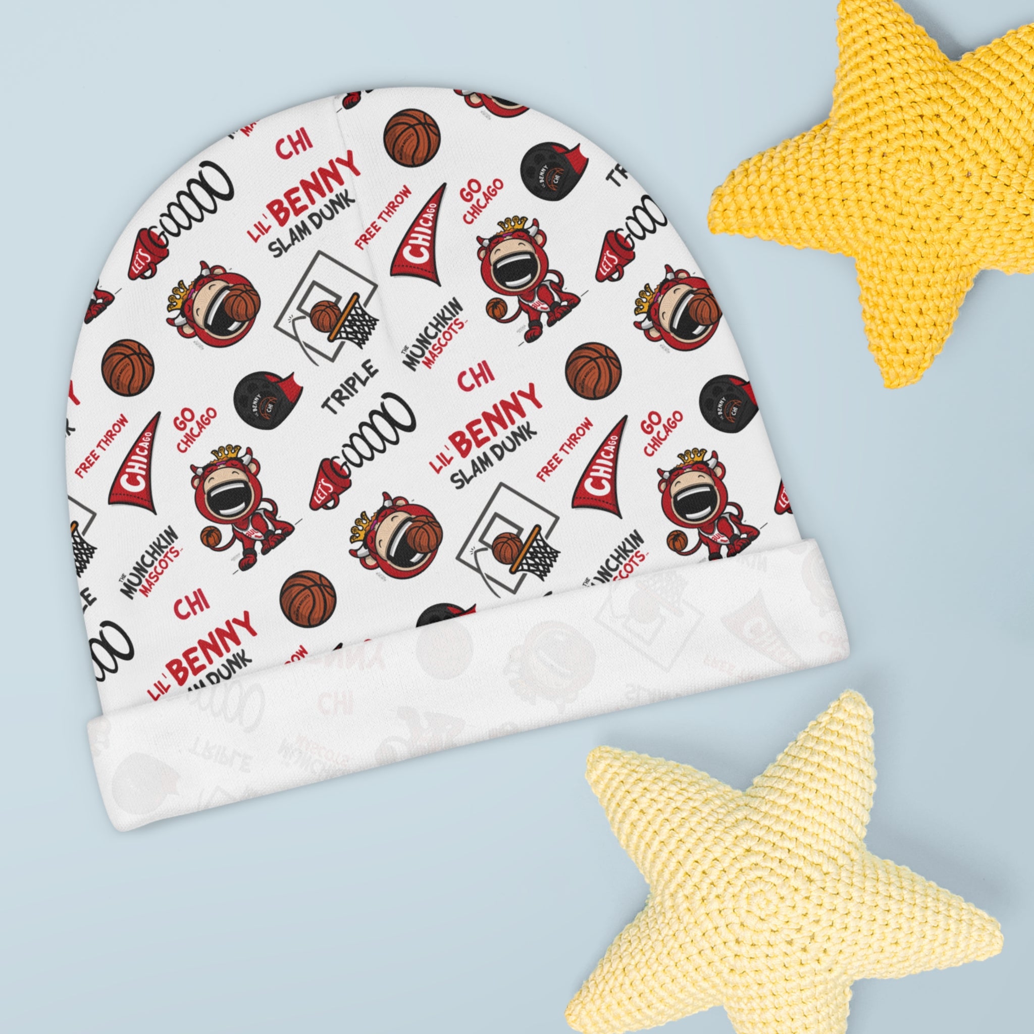 Chicago Basketball Baby Beanie Lil' Benny Pattern | Hand-Drawn Art | Gifts for Newborns