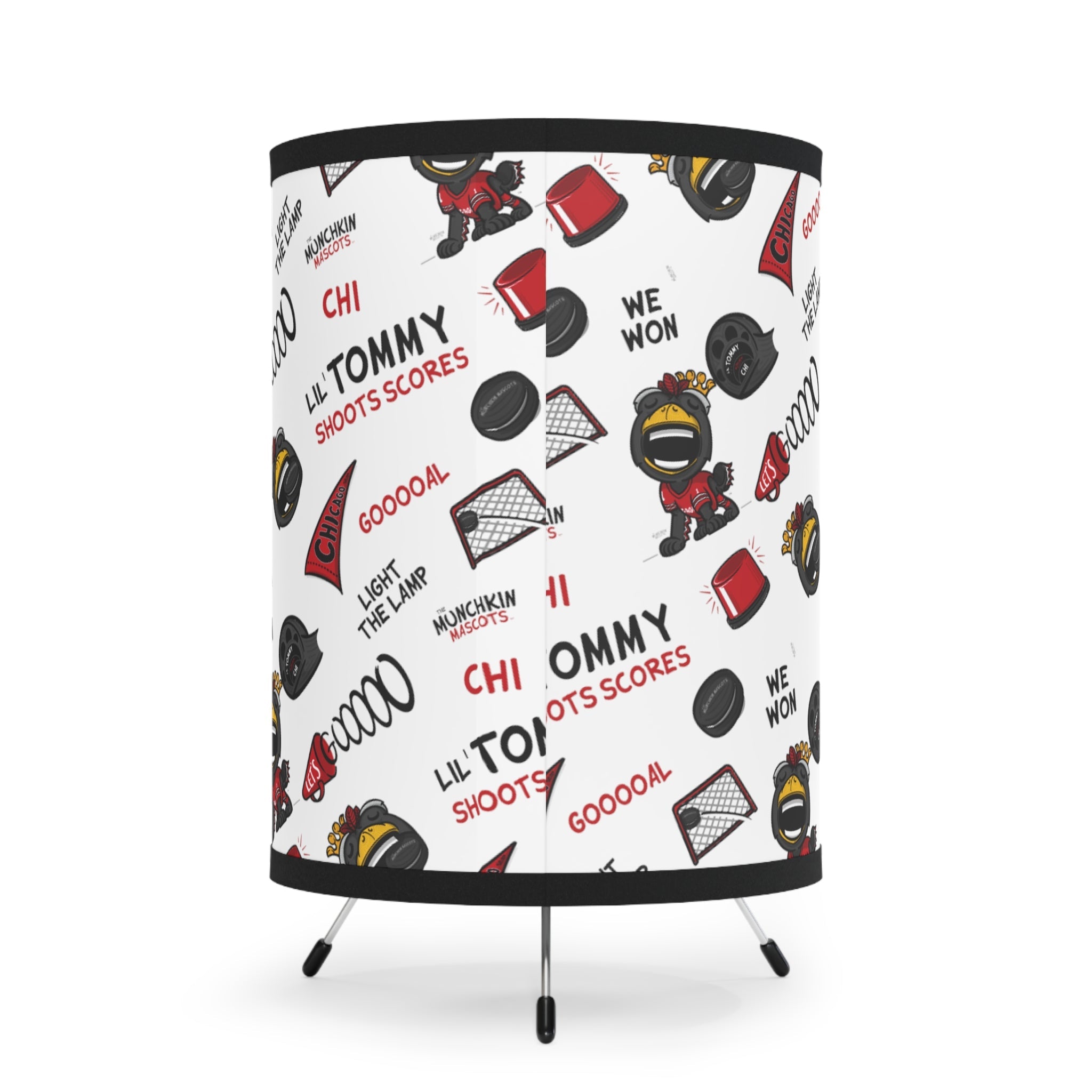 Tripod Lamp with High-Res Printed Shade, US\CA plug - Pattern - Lil' Tommy CHI Hockey Printify