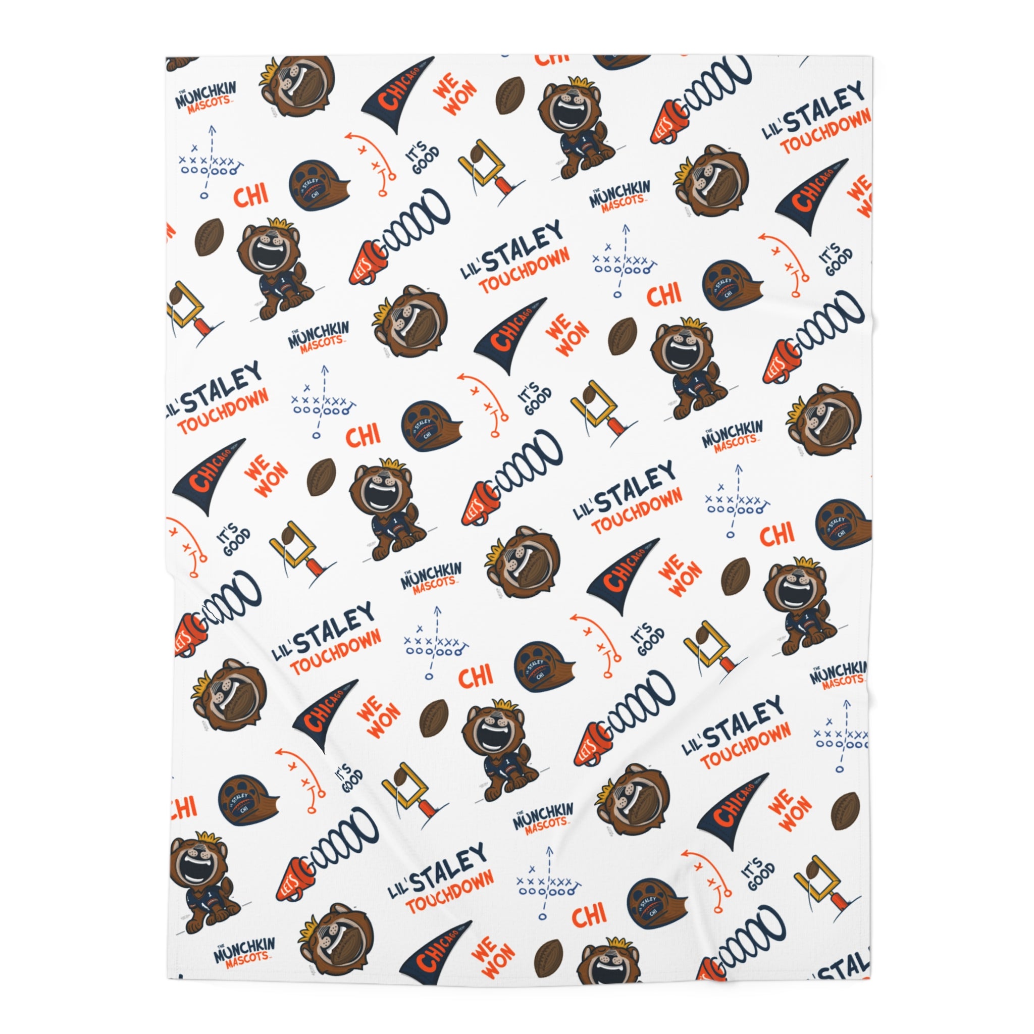 Chicago Football Baby Swaddle Blanket Lil' Staley Pattern | Hand-Drawn Art | Gifts for Newborns