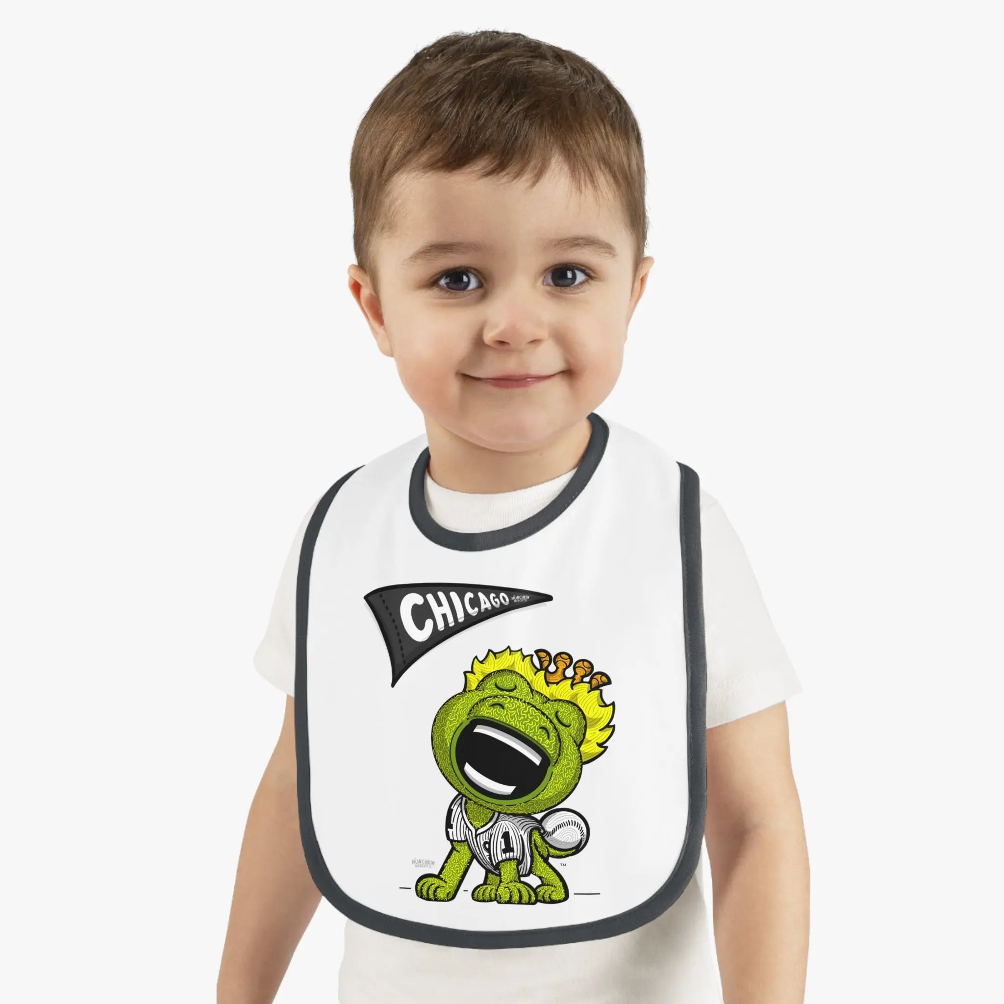 Baby Contrast Trim Jersey Bib - Flag + LilSouthpaw - Lil' Southpaw CHI Baseball Printify