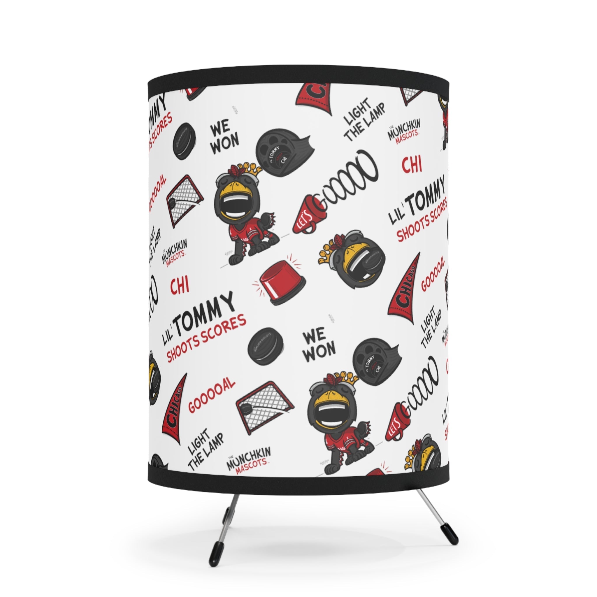 Tripod Lamp with High-Res Printed Shade, US\CA plug - Pattern - Lil' Tommy CHI Hockey Printify