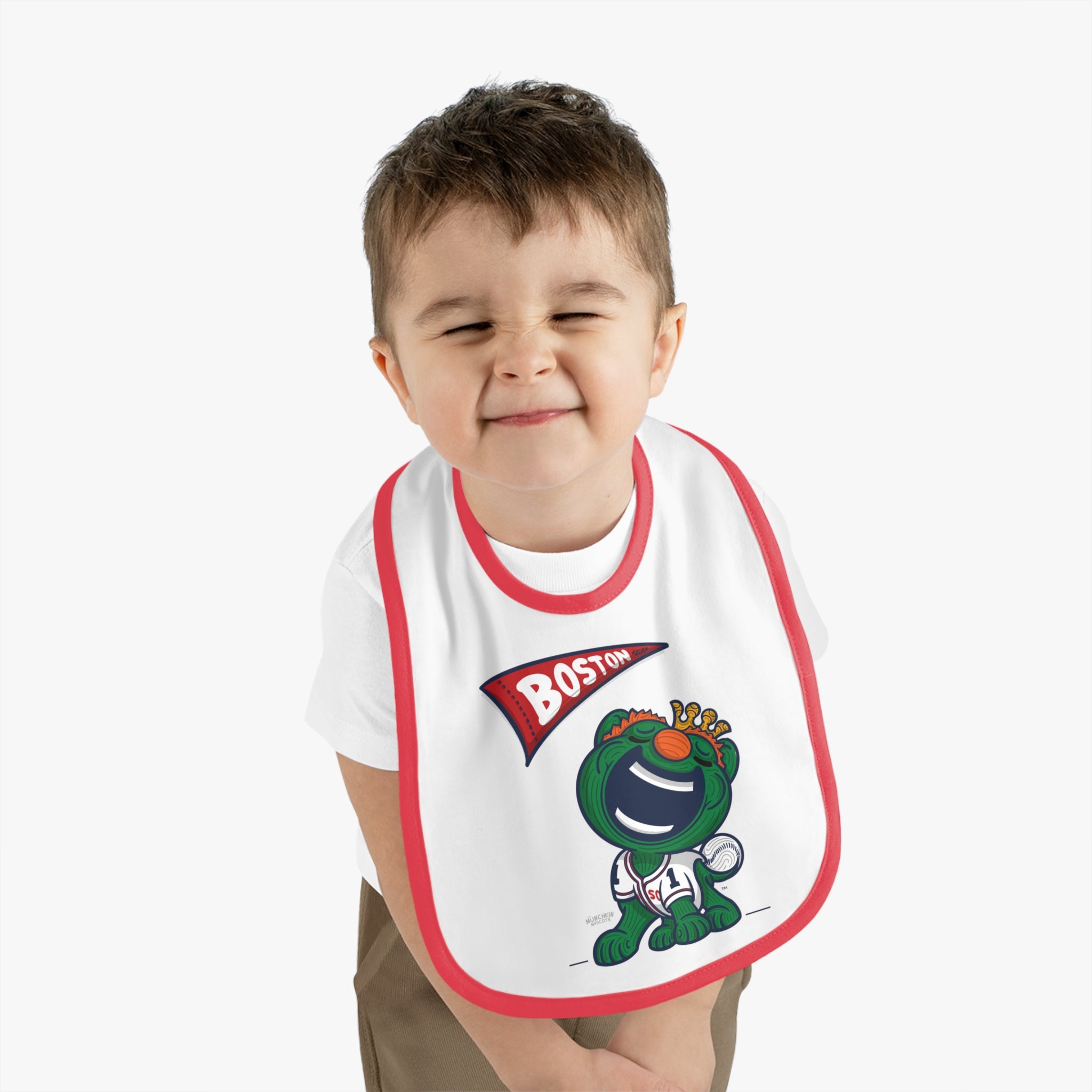 Boston Baseball Baby Bib & Infant Lil' Wally Themed | Hand-Drawn Art | Gifts for Newborns