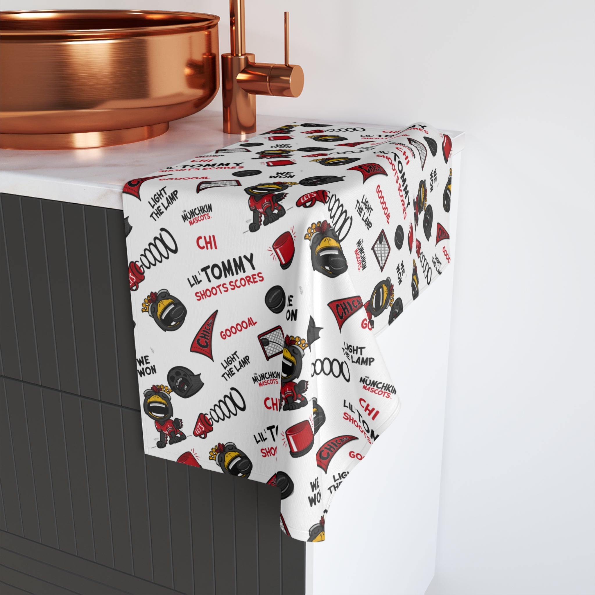 Chicago Hockey Hand Towel Lil' Tommy Pattern | Hand-Drawn Art | Gifts for Kids