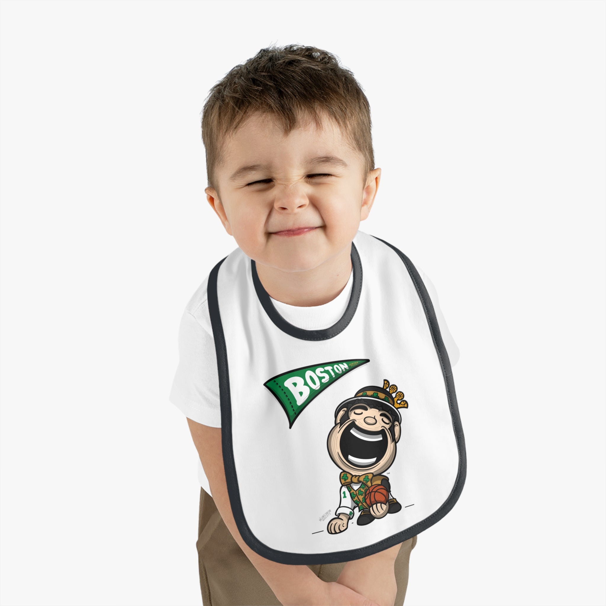 Boston Basketball Baby Bib & Infant Lil' Lucky Themed | Hand-Drawn Art | Gifts for Newborns