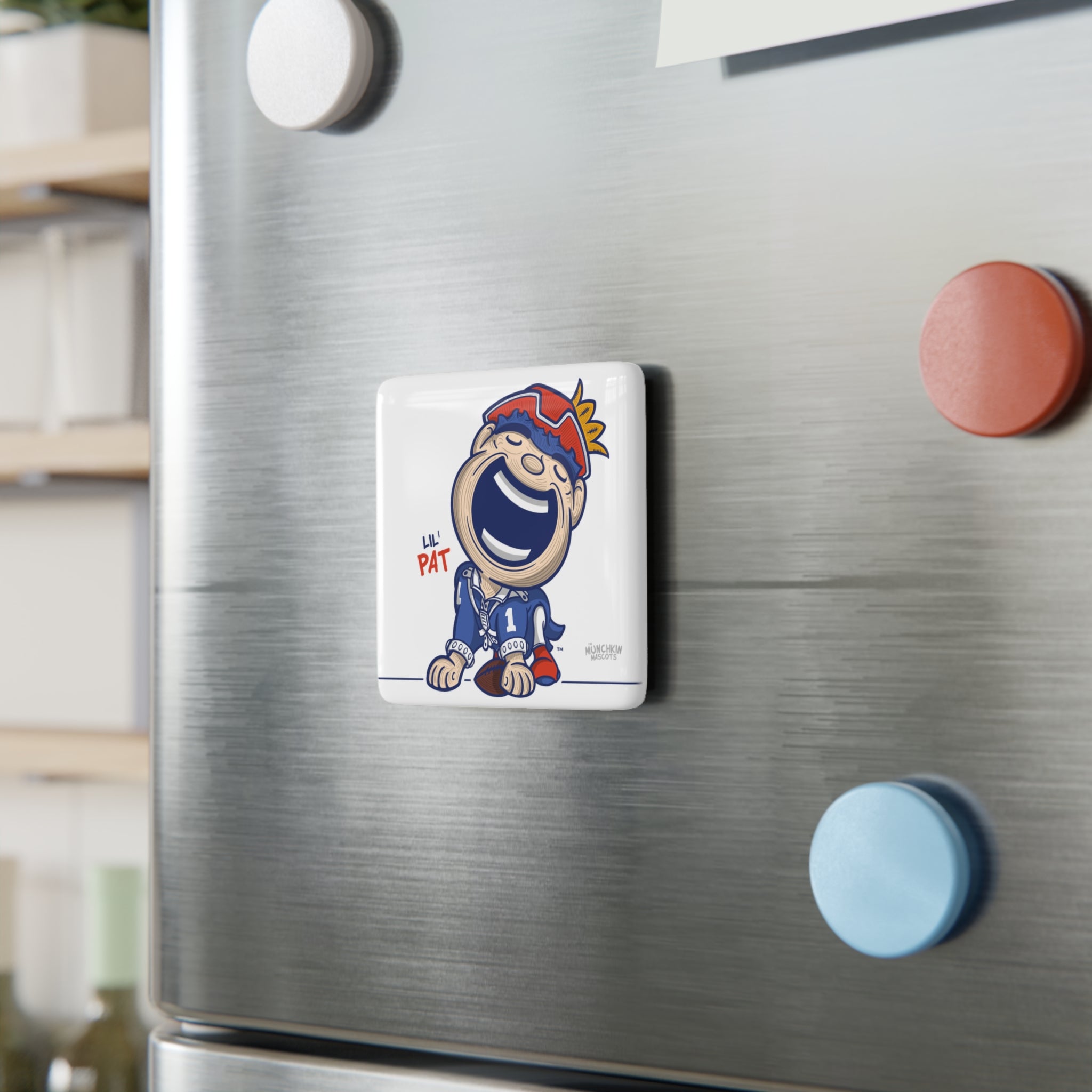 New England Football Porcelain Magnet Lil' Pat 'Munchkin Mascot' | Hand-Drawn Art | Gifts for Kids