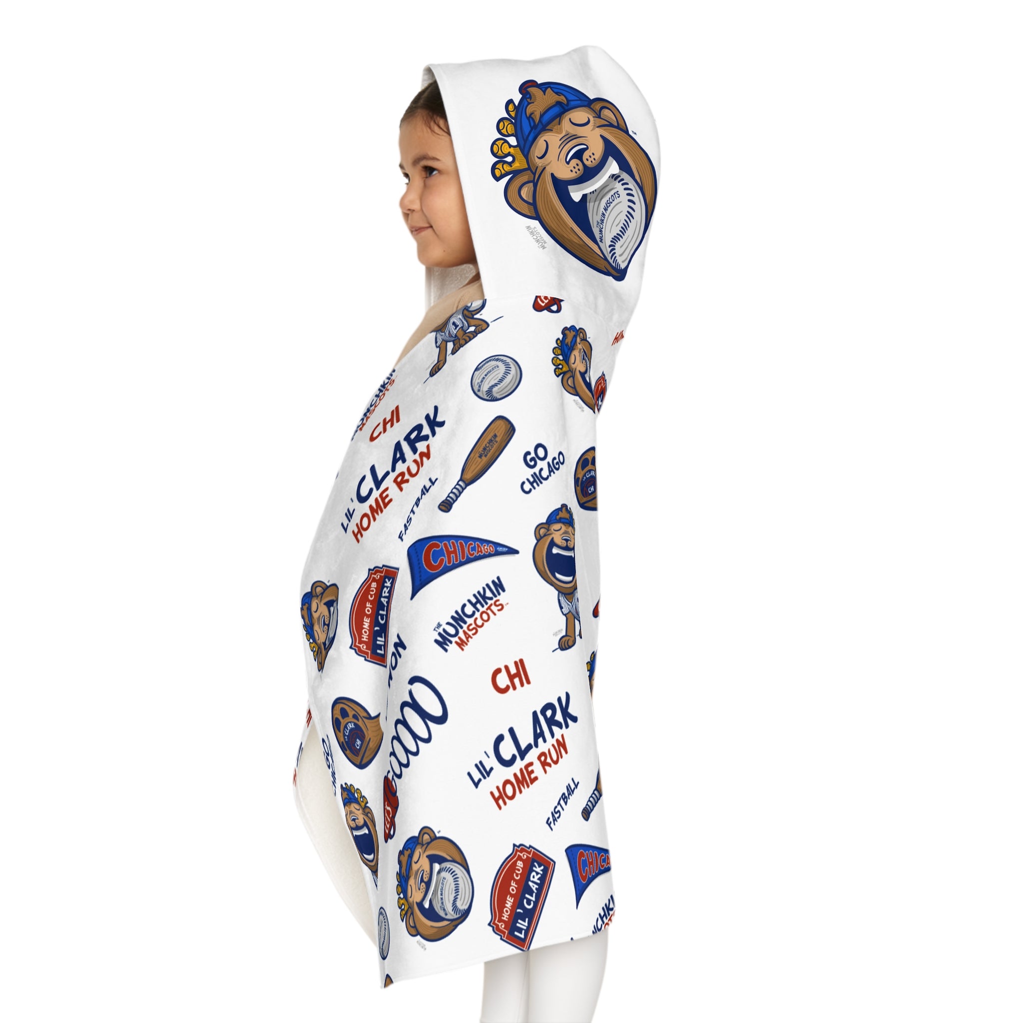 Chicago Baseball Hooded Towel Lil' Clark Pattern | Hand-Drawn Art | Gifts for Kids