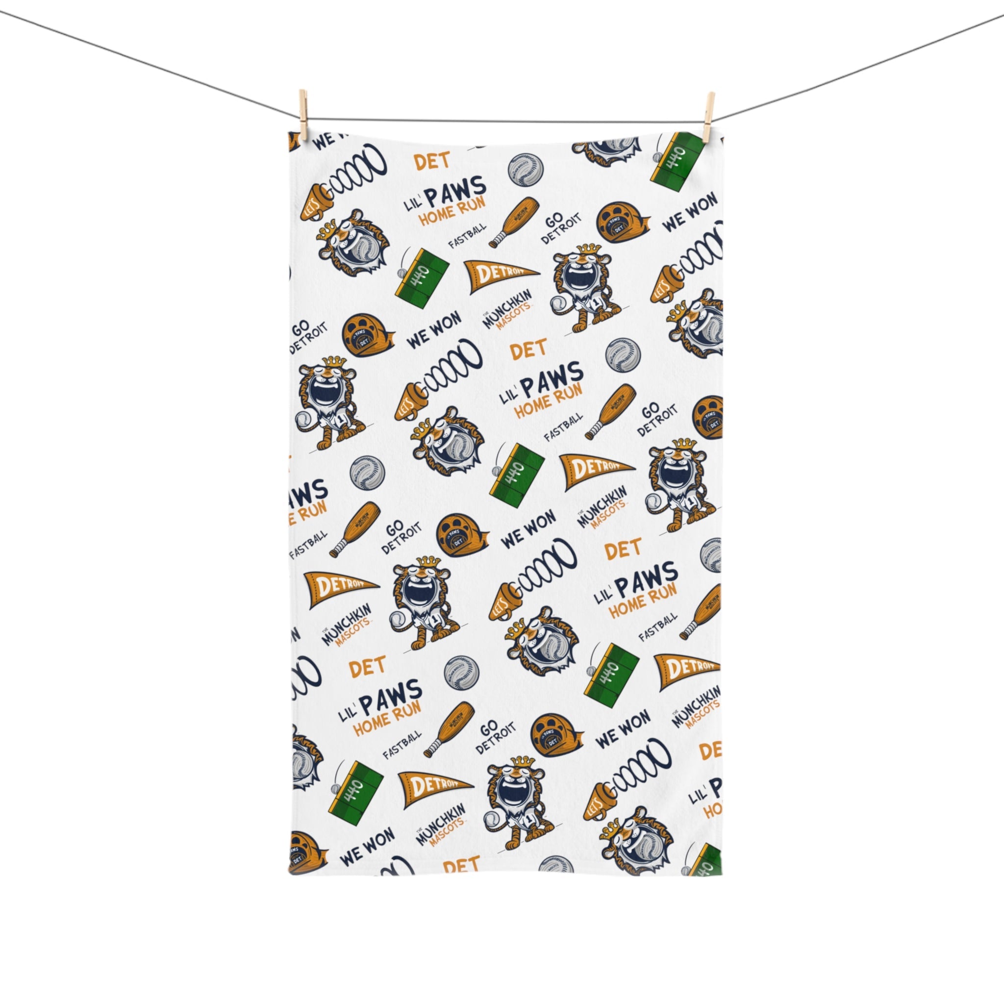Hand Towel - Pattern - Lil' Paws DET Baseball Printify