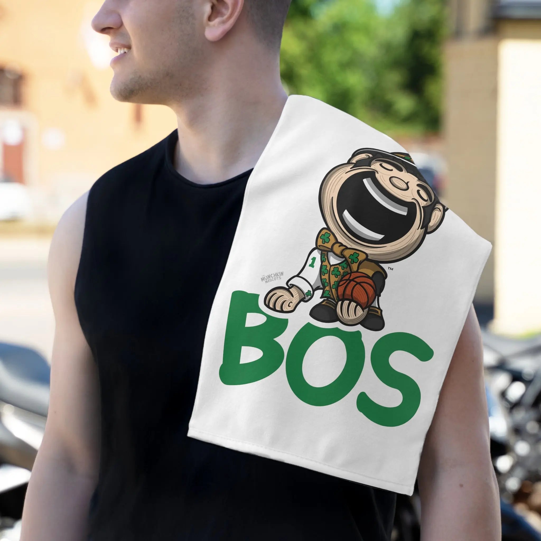 Rally Towel, 11x18 - BOS - Lil' Lucky BOS Basketball Printify
