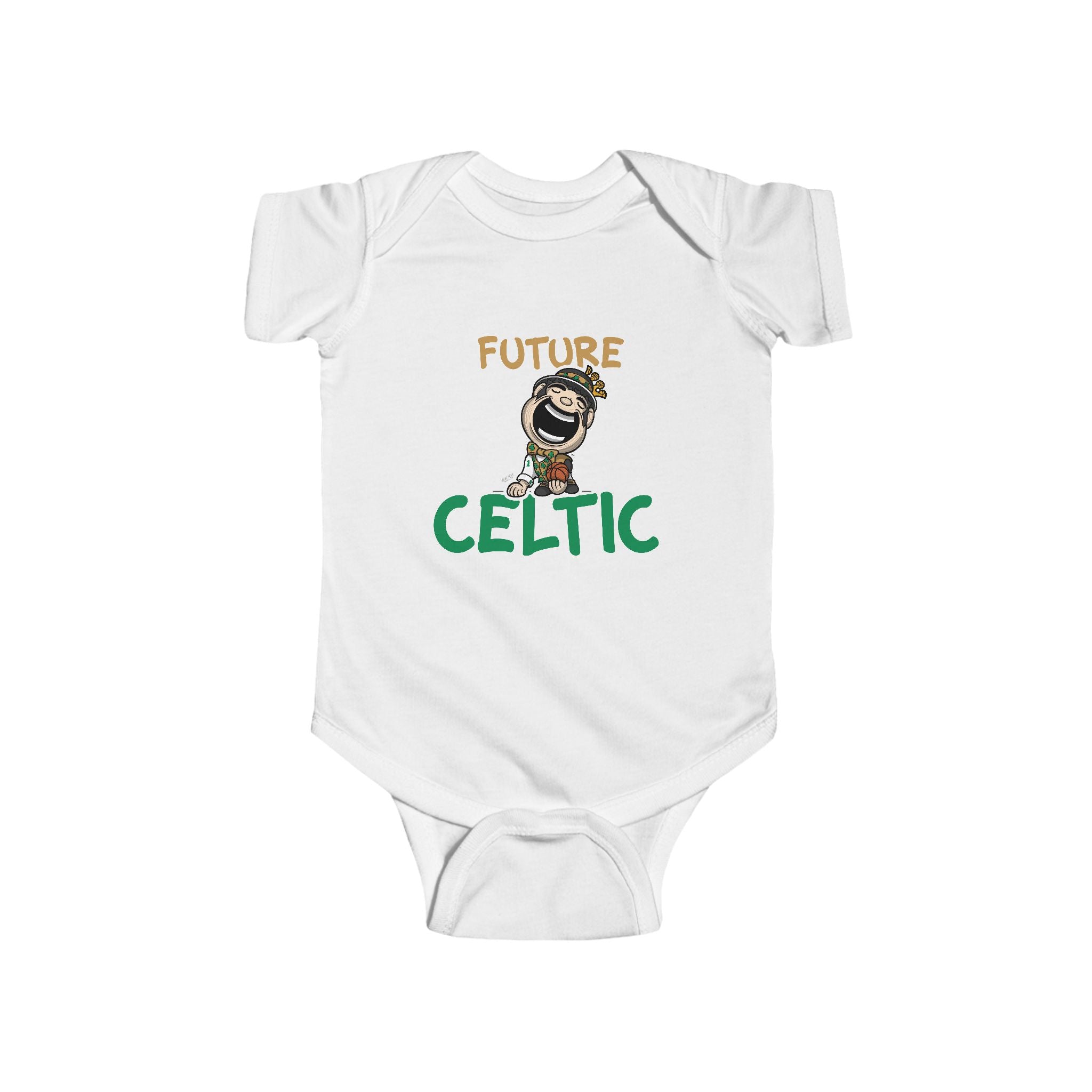 Boston Basketball Newborn & Infant Lil' Lucky 'Future' Jersey Bodysuit | Hand-Drawn Art | Gifts for Newborns