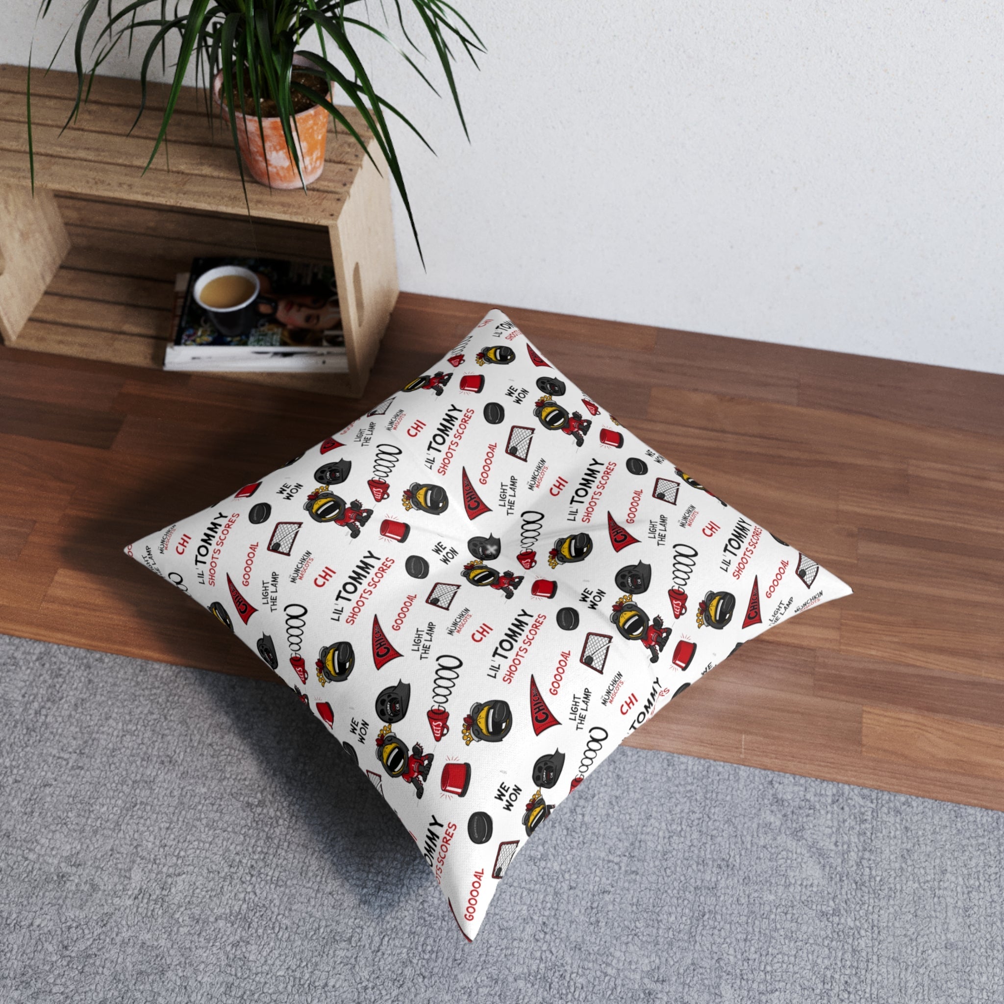 Tufted Floor Pillow, Square - Pattern + Future - Lil' Tommy CHI Hockey Printify