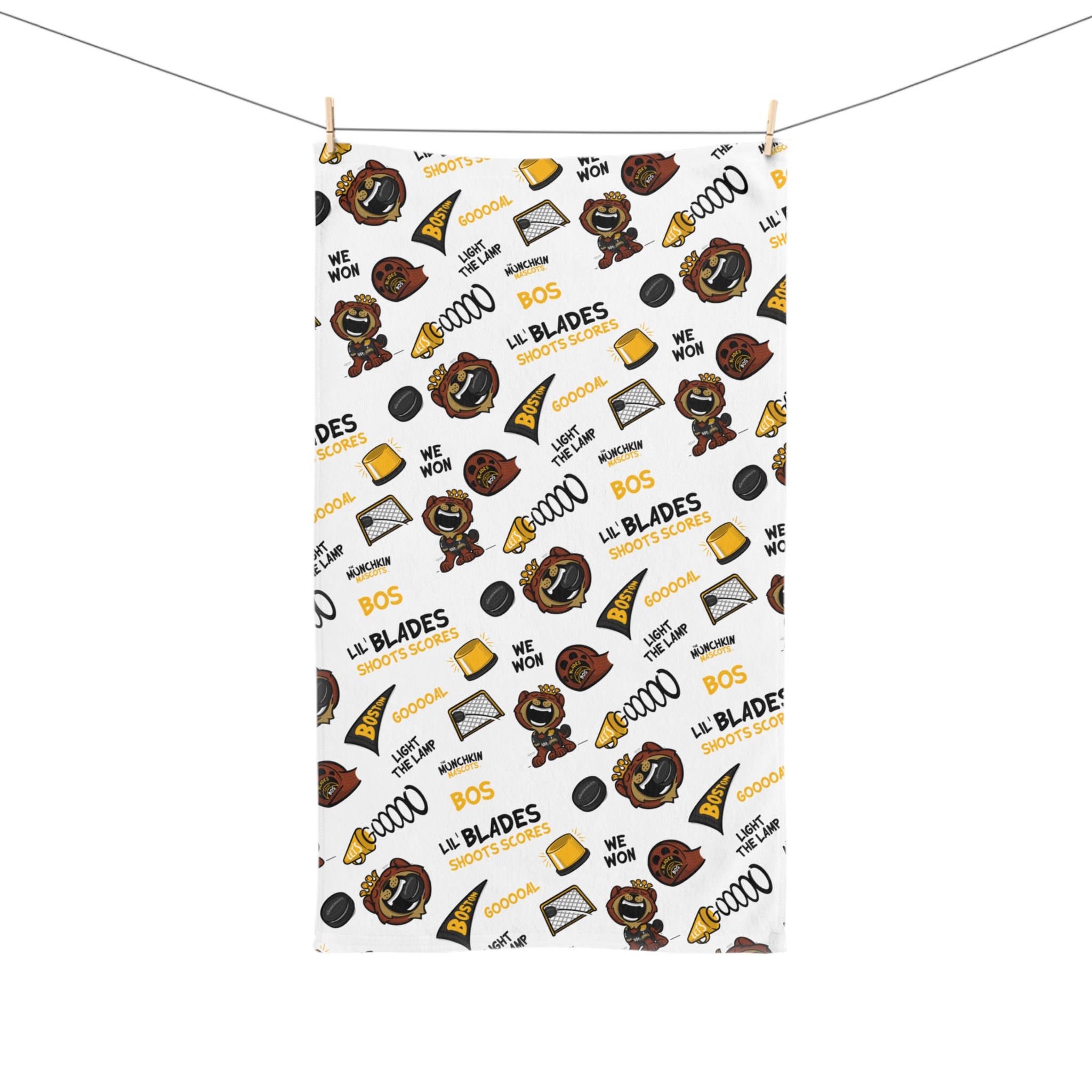 Boston Hockey Hand Towel Lil' Blades Pattern | Hand-Drawn Art | Gifts for Kids