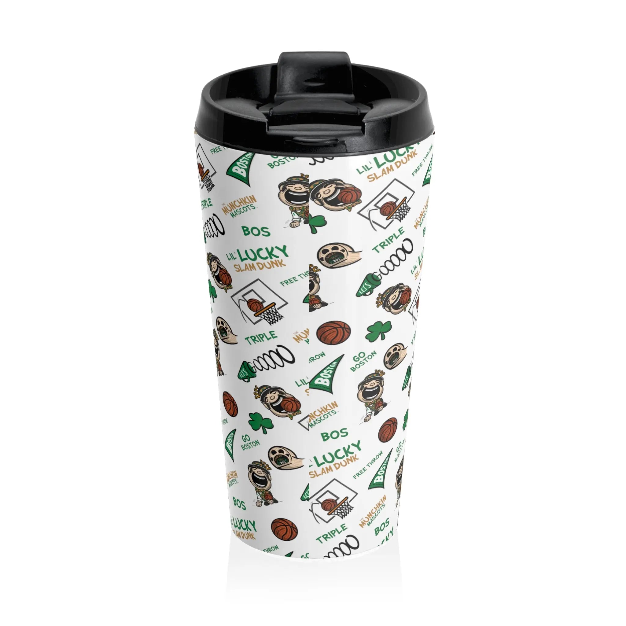 Stainless Steel Travel Mug - Pattern - Lil' Lucky BOS Basketball Printify