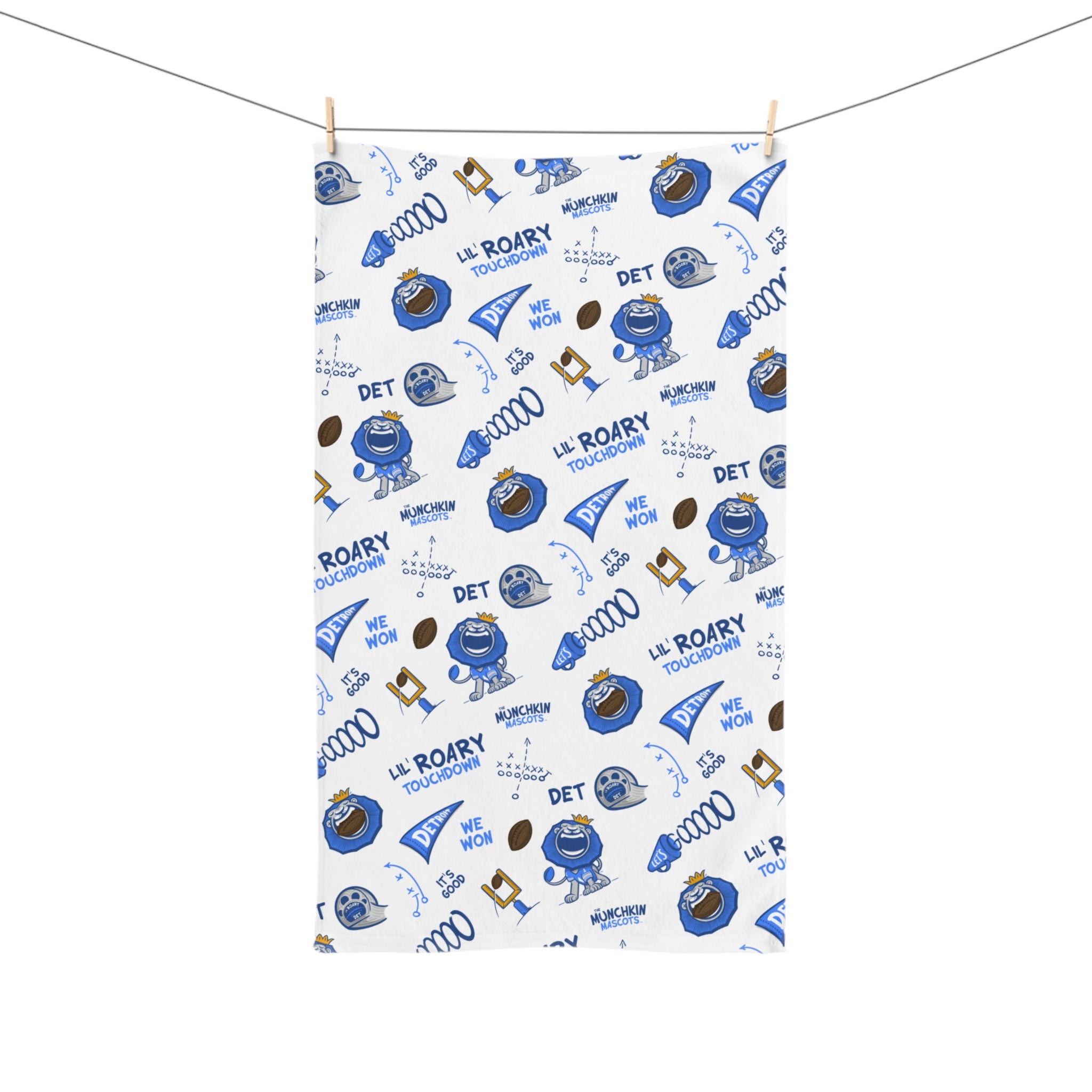 Detroit Football Hand Towel Lil' Roary Pattern | Hand-Drawn Art | Gifts for Kids