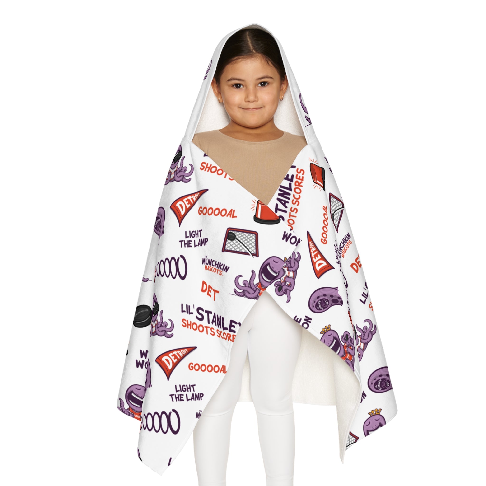 Detroit Hockey Hooded Towel Lil' Stanley Pattern | Hand-Drawn Art | Gifts for Kids
