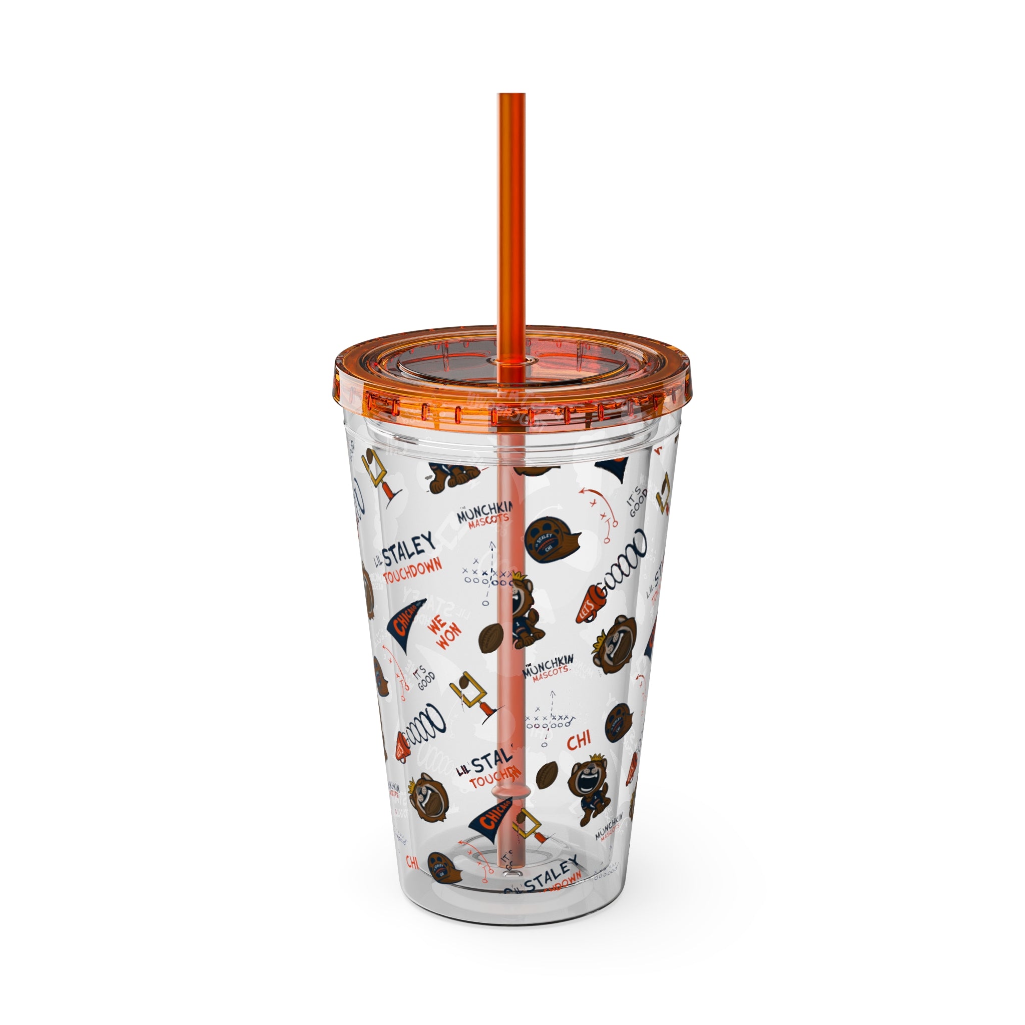Chicago Football Tumbler with Straw Lil' Staley Pattern | Hand-Drawn Art | Gifts for Kids