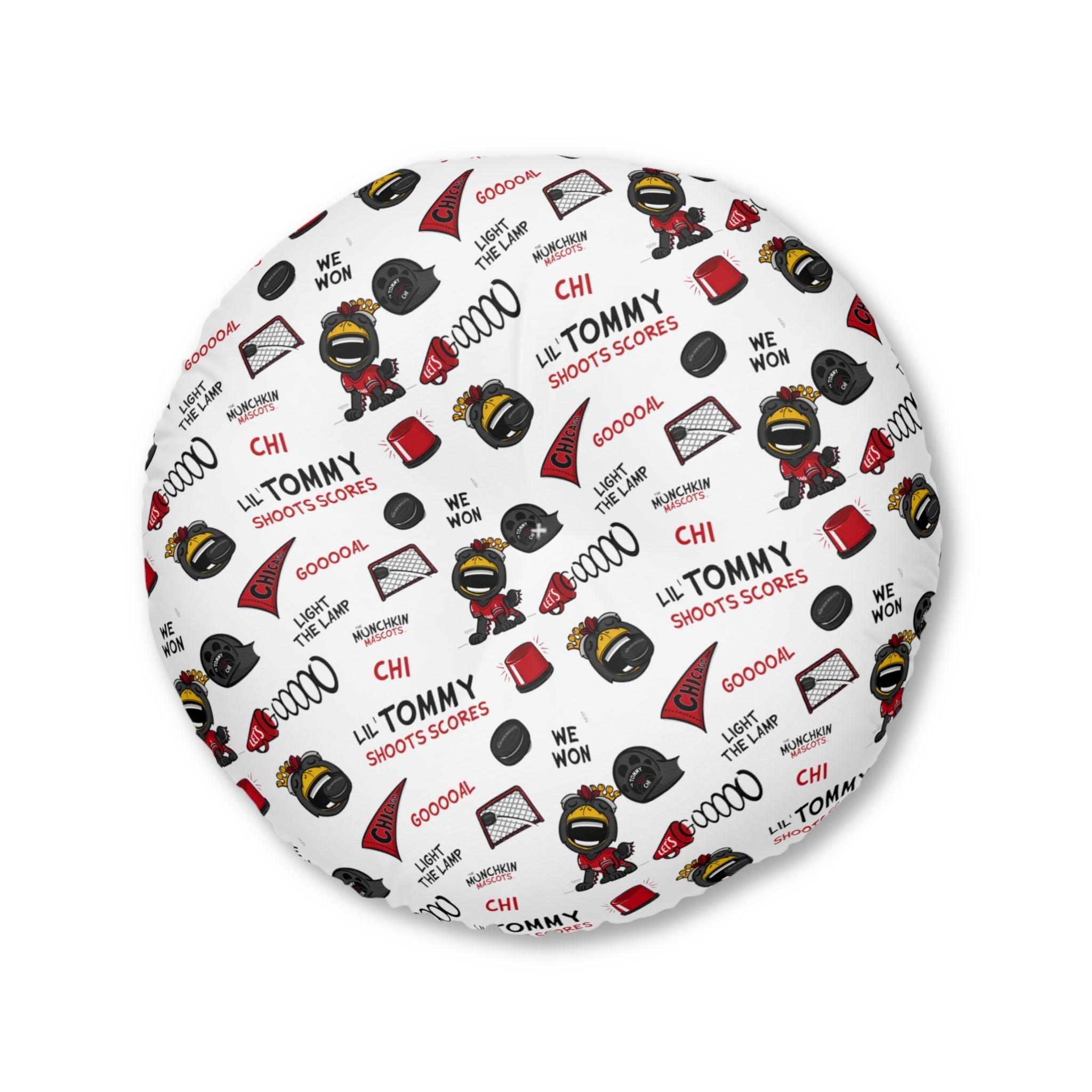 Tufted Floor Pillow, Round - Pattern + Cutest Fan - Lil' Tommy CHI Hockey Printify
