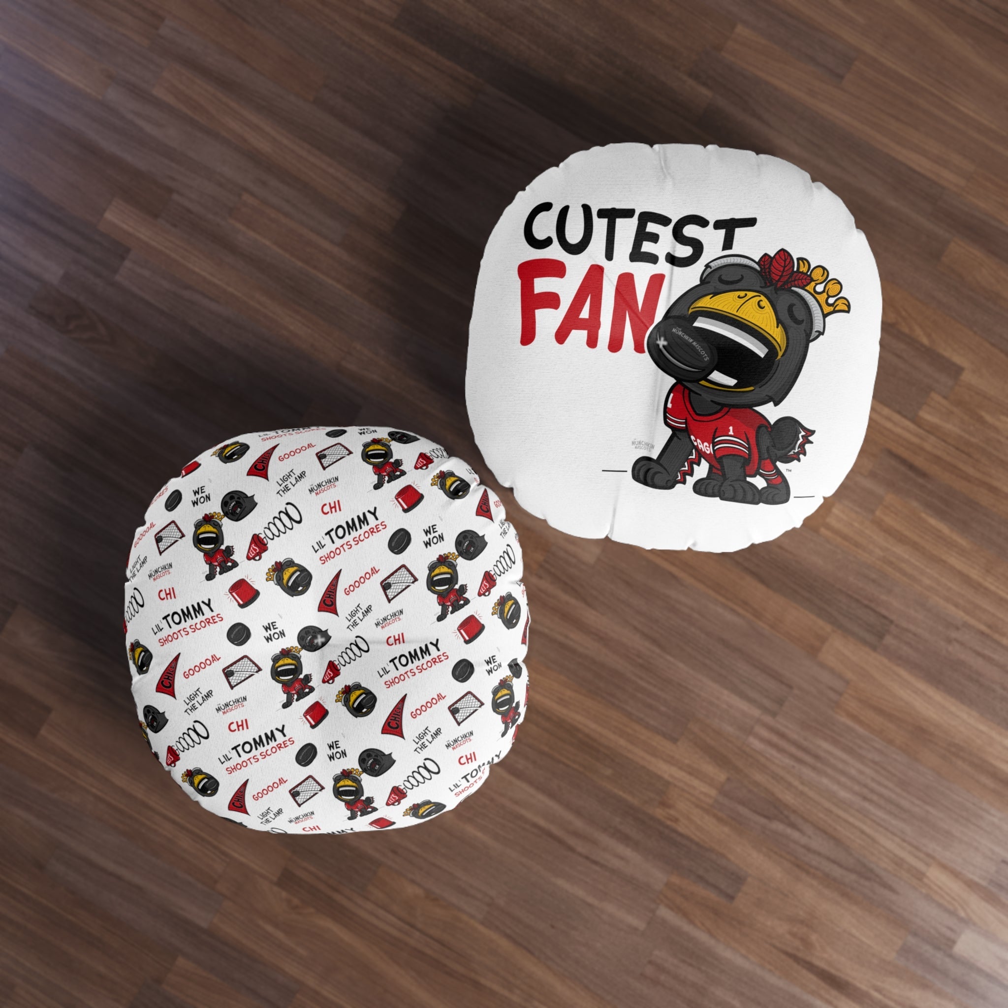 Tufted Floor Pillow, Round - Pattern + Cutest Fan - Lil' Tommy CHI Hockey Printify