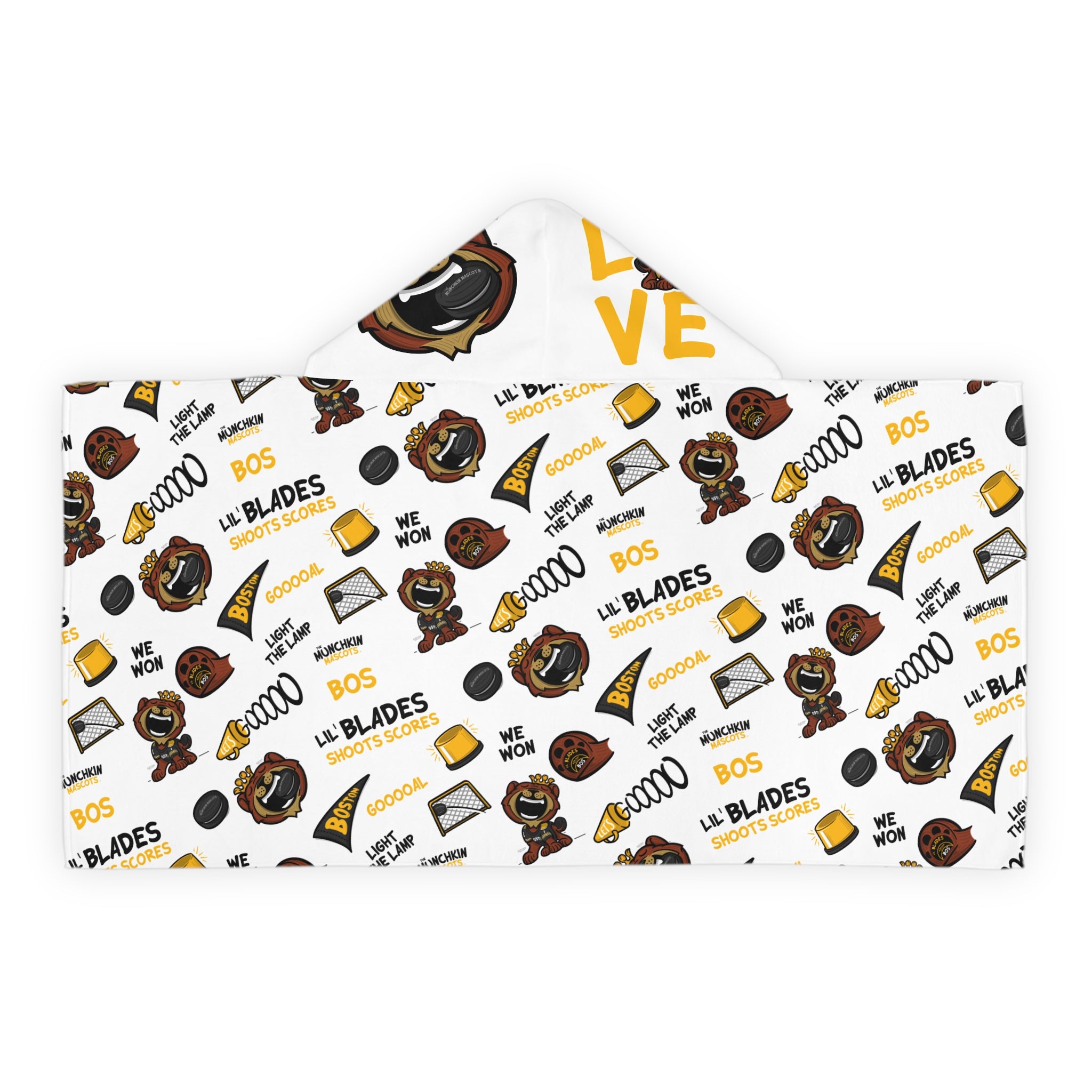 Boston Hockey Hooded Towel Lil' Blades Pattern | Hand-Drawn Art | Gifts for Kids